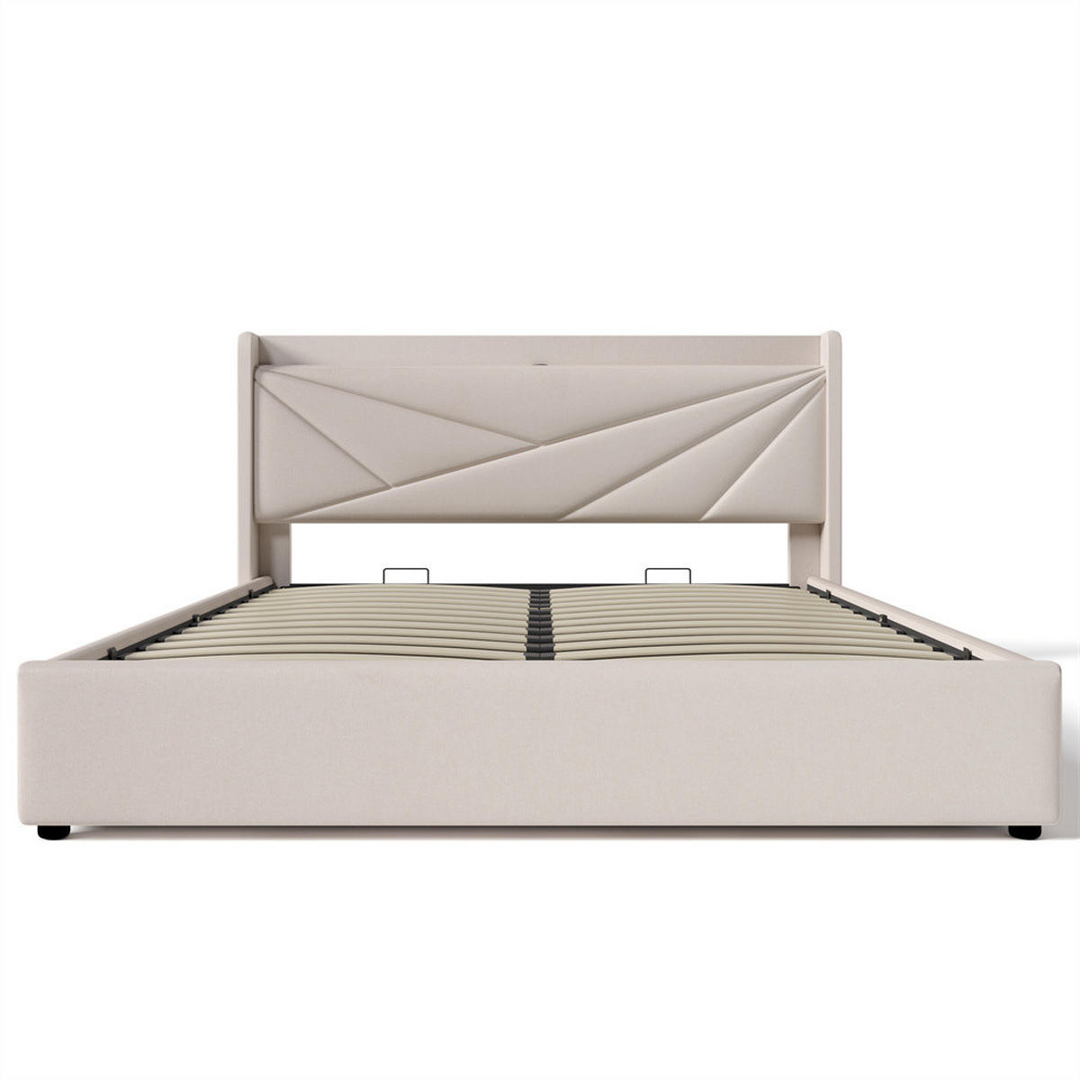 POLSTERBETT 160/200 cm in Linen mit Matratze - Beige, Holz/Textil (160/200cm) - KOMHTOM