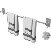 HANDTUCHHALTER ohne Bohren 80 cm Edelstahl Silber mit 2 Haken - Silberfarben, Metall (5/6.4/80cm)