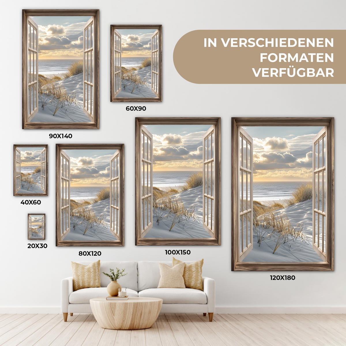 LEINWANDBILD Ausblick - Strand - Dünen - Meer - Natur 90x140 cm - Sandfarben, Textil (90/140cm) - MuchoWow