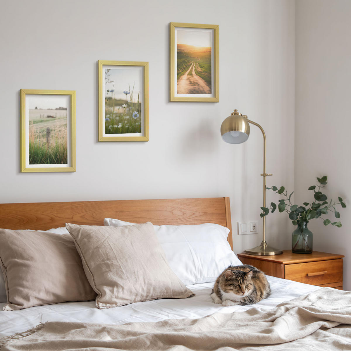 BILDER SET 3er Set - 20x30 cm Goldrahmen - Landschaften Natur Felder Weg - Goldfarben, Kunststoff (20/30cm) - TULUP
