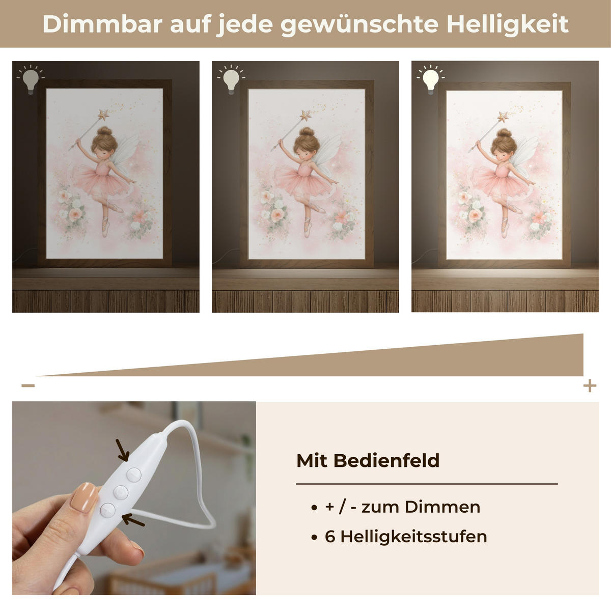 NACHTTISCHLAMPE Ballerina - Fee - Blumen - Rosa 20x30 cm - Rosa, Holzwerkstoff (8/20/30cm)