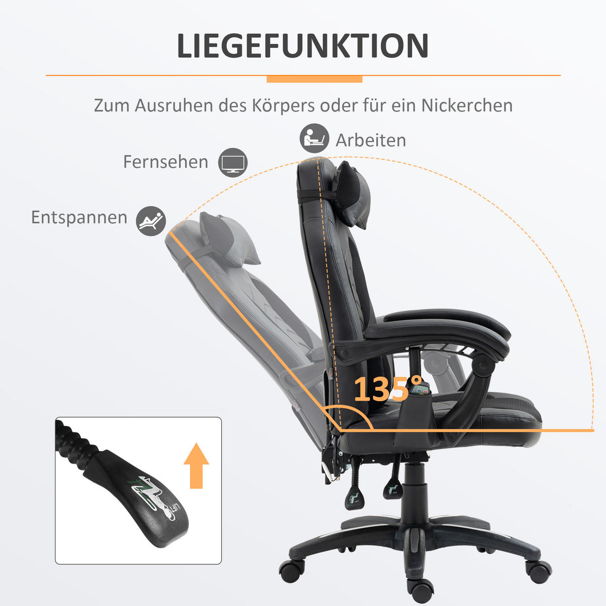 BÜROSTUHL Massagesessel, Schwarz - Schwarz, Leder (69/117/68cm) - HOMCOM