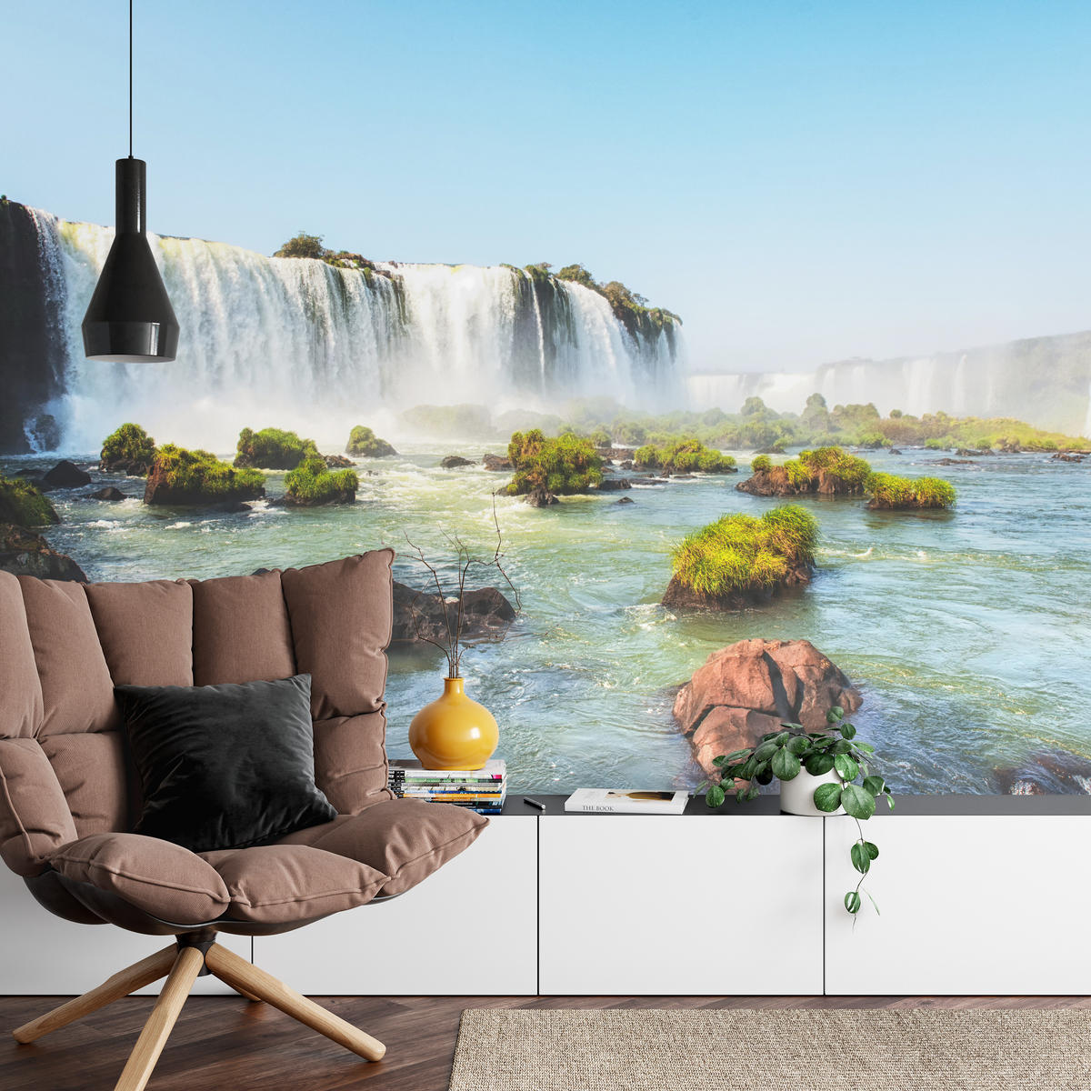 FOTOTAPETE für Schlafzimmer Wasserfall Felsen Natur Landschaft 200x140 - Beige/Orange, Papier (200/140cm) - Muralo