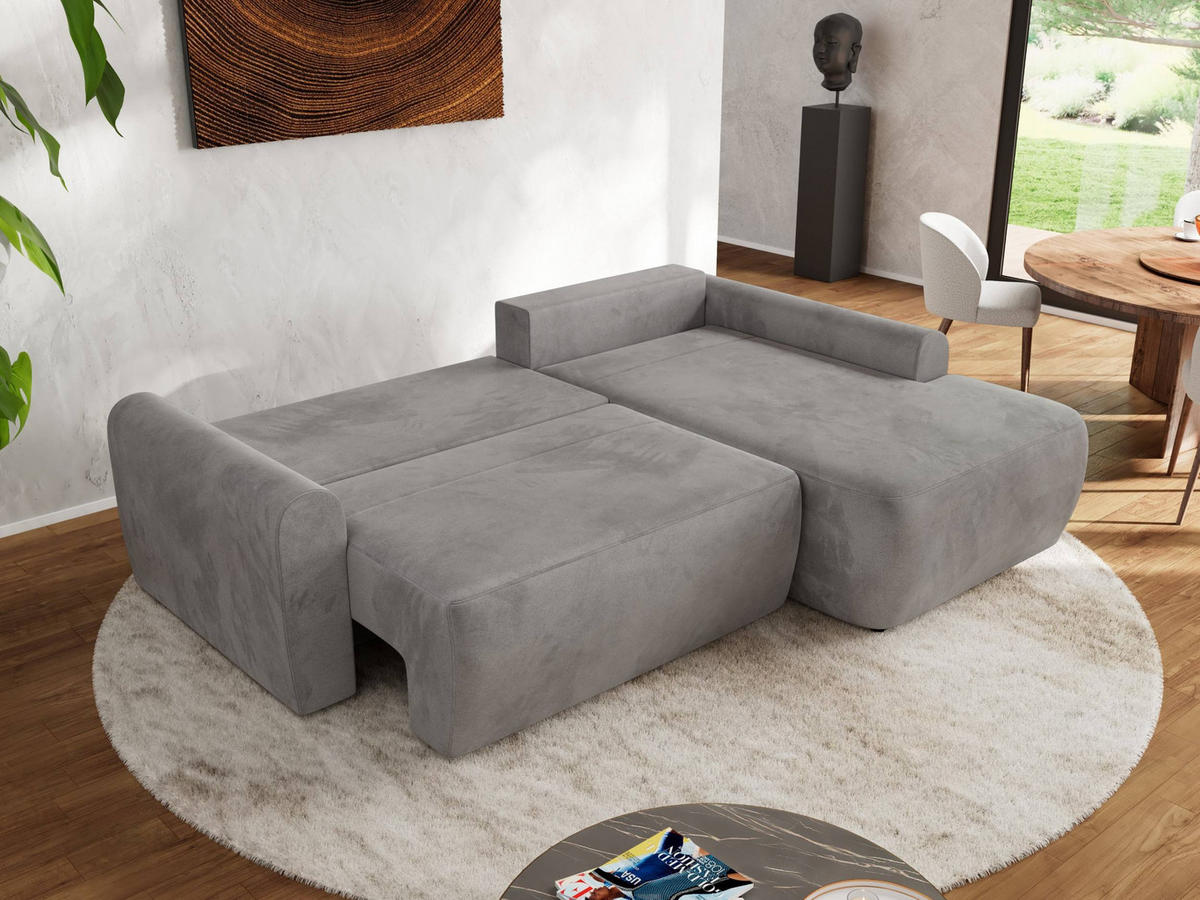 ECKSCHLAFSOFA CUBO L Hellgrau Velvet - rechts - Hellgrau/Schwarz, Kunststoff/Textil (187/273cm) - MKS