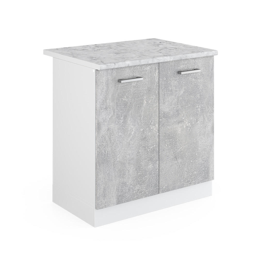 SPÜLENUNTERSCHRANK R-Line Beton 80 cm, AP Marmor - Schieferfarben/Hellgrau, Holzwerkstoff (80/81.6/60cm) - Vicco