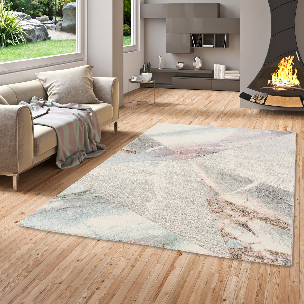 DESIGNER TEPPICH MAUI PASTELL MARMOR OPTIK TREND - Grau, Textil (80/150cm) - Pergamon