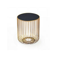 BEISTELLTISCH DENIA, Einscheiben-Sicherheitsglas, Schwarz-Gold, Ø 40 x 47 cm - Goldfarben, Glas/Metall (40/40/47cm) - KADIMA DESIGN