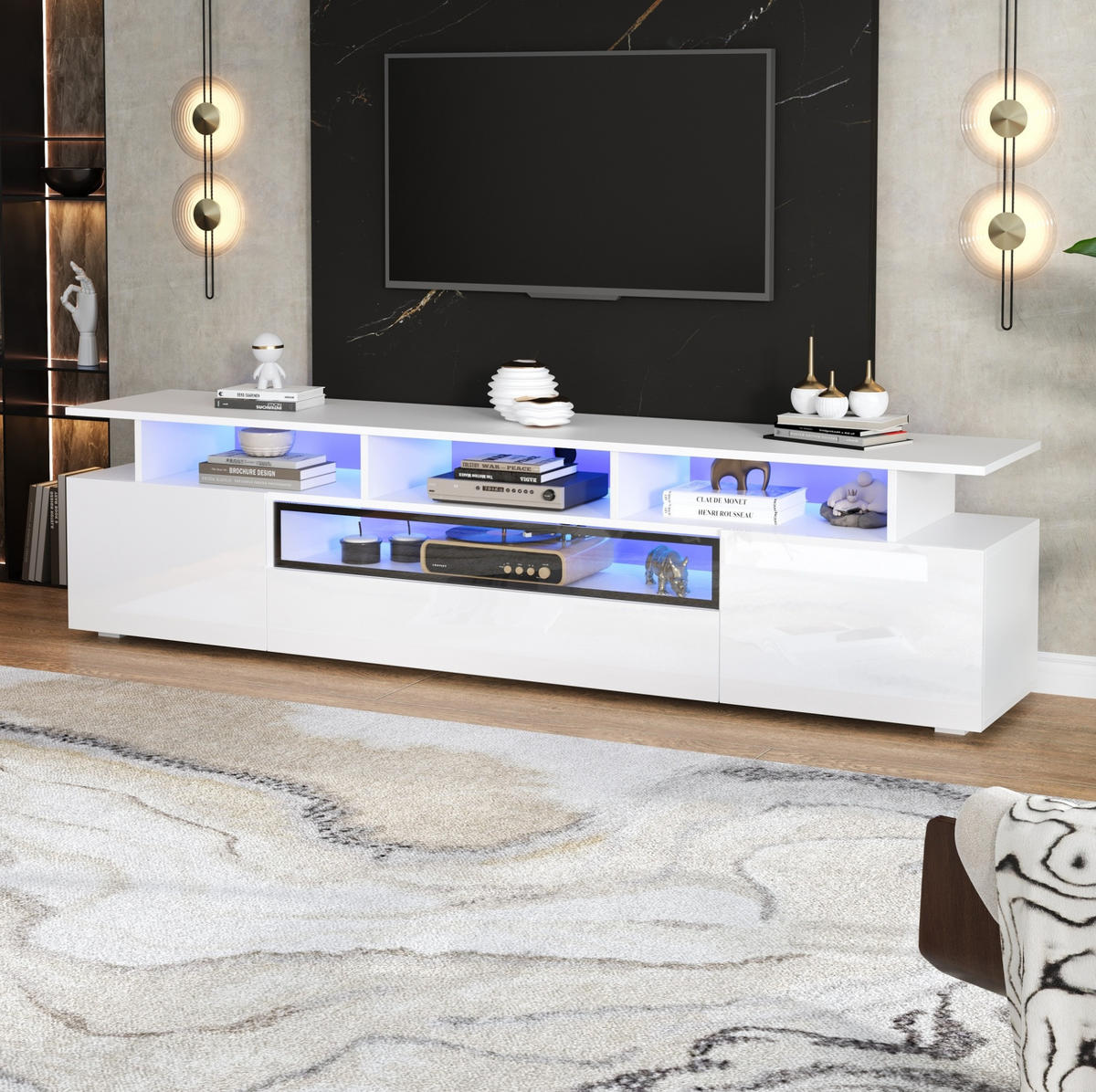 TV-ELEMENT mit LED 180 x 38 x 45 cm Hochglanz Weiß - Weiß, Holzwerkstoff (38/45/180cm) - Beauniv