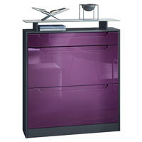 SCHUHSCHRANK Fiesta Fronten in Brombeer Hochglanz, Griffmulden in Brombeer Hochglanz - Brombeere, Holzwerkstoff (89/104/23cm) - Vladon