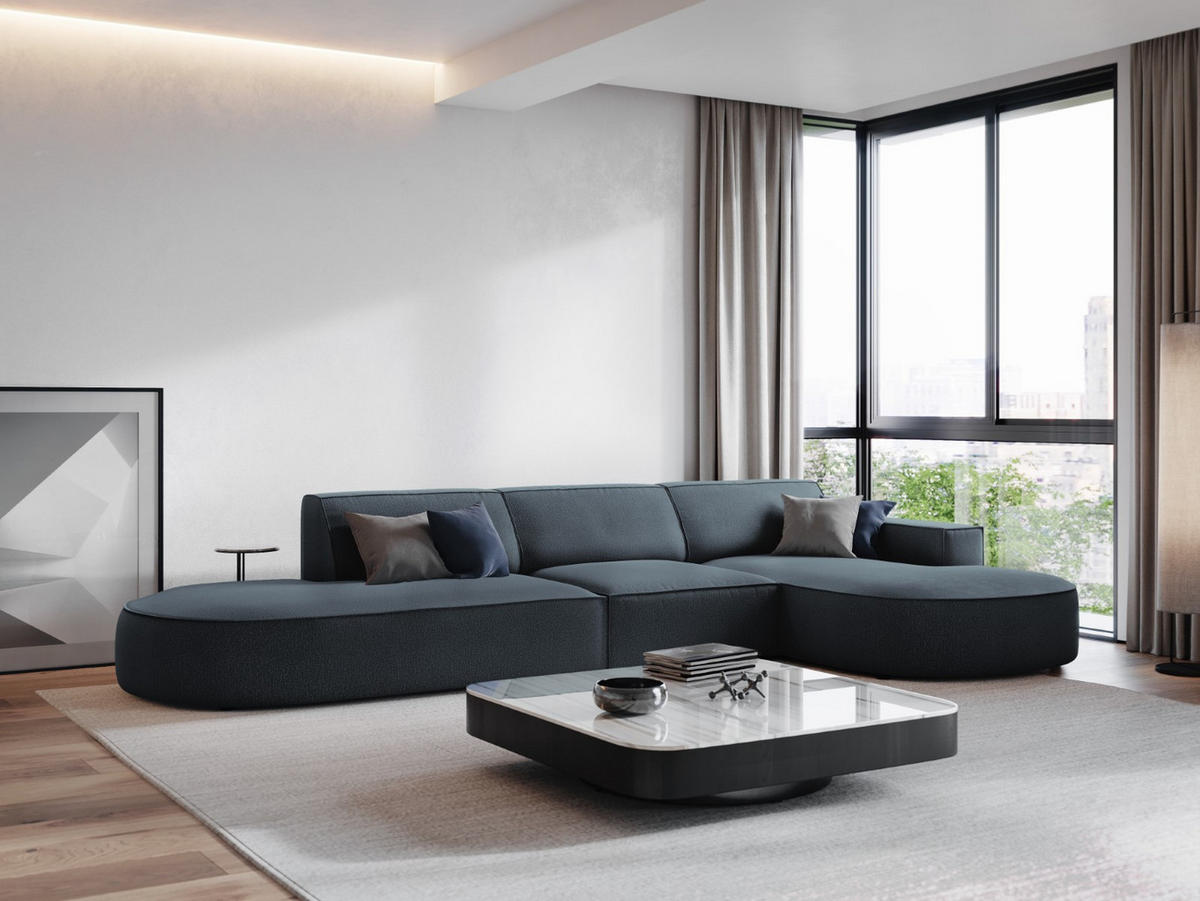 ECKSOFA rechts Jodie aus strukturiertem Stoff blau 4 Sitzplätze - Blau, Textil (166/342cm) - Micadoni