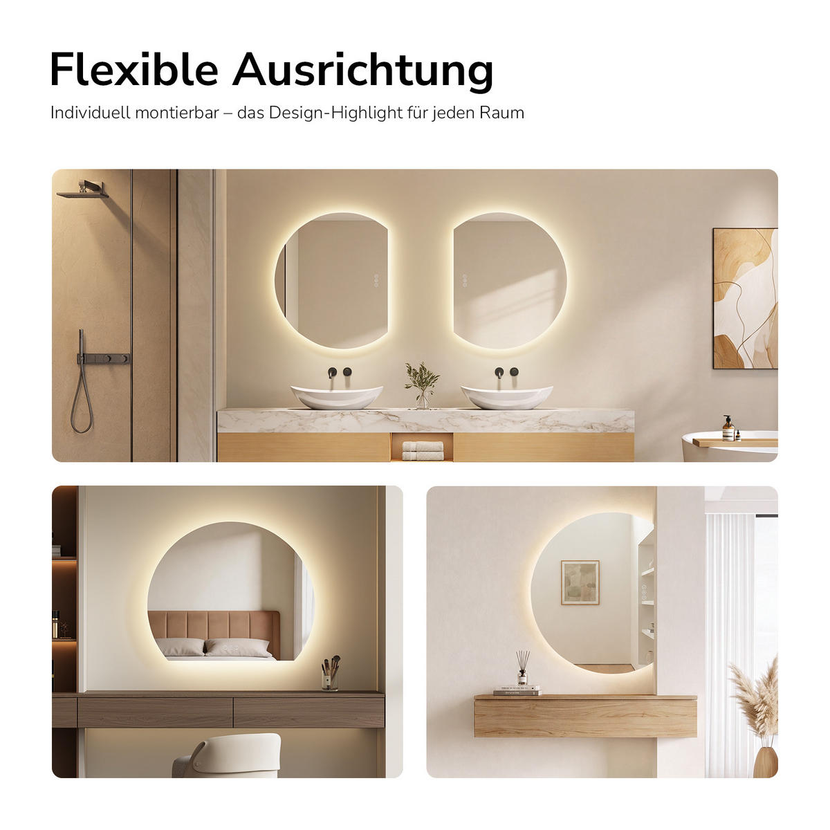 BADSPIEGEL LED 90 x 73 cm mit 3 Lichtfarben, Antibeschlagfunktion und Touch-Schalter - Transparent, Glas (90/73/2.5cm) - EMKE