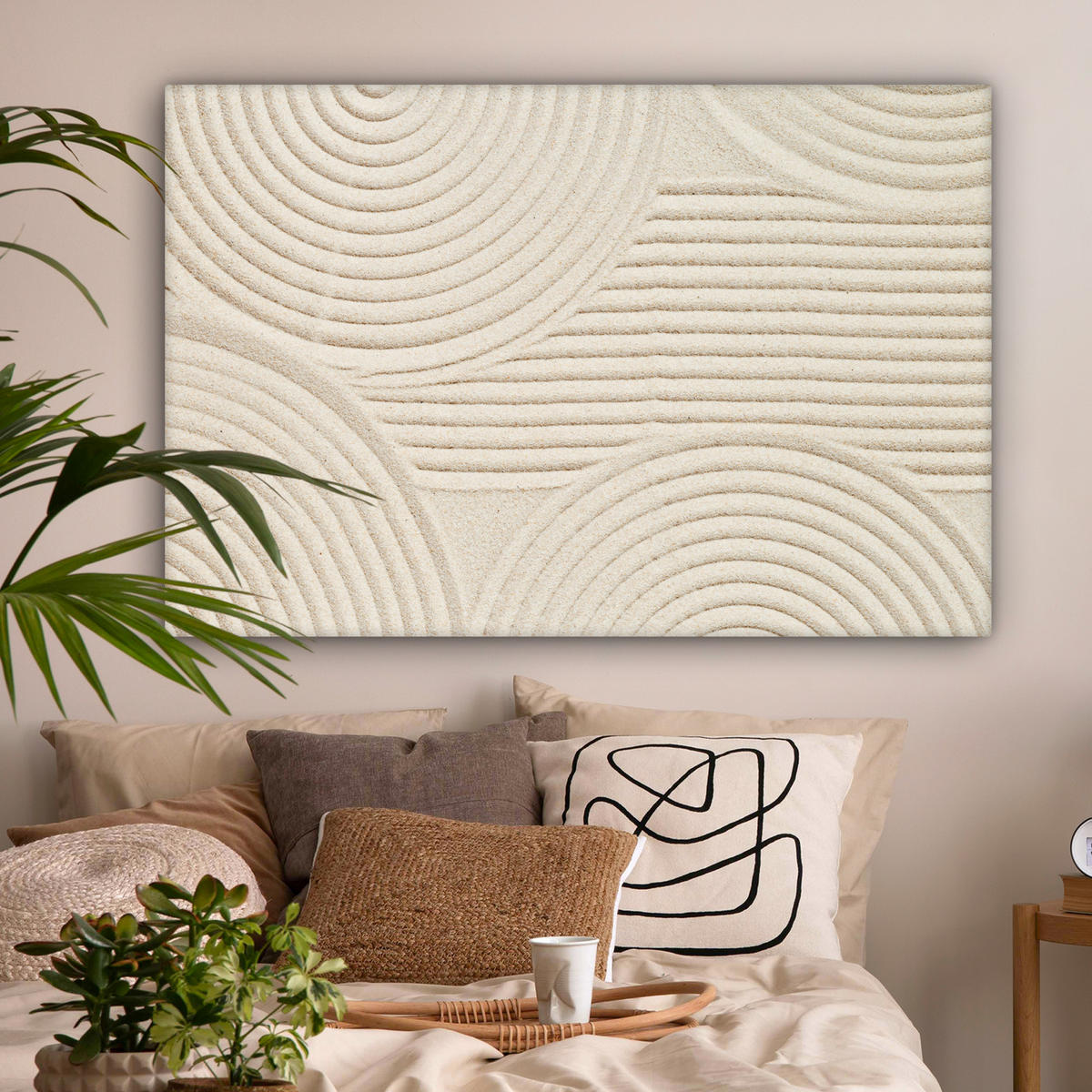 LEINWANDBILD Muster - Abstrakt - Weiß Groß 140x90 cm - Beige, Textil (140/90cm) - MuchoWow