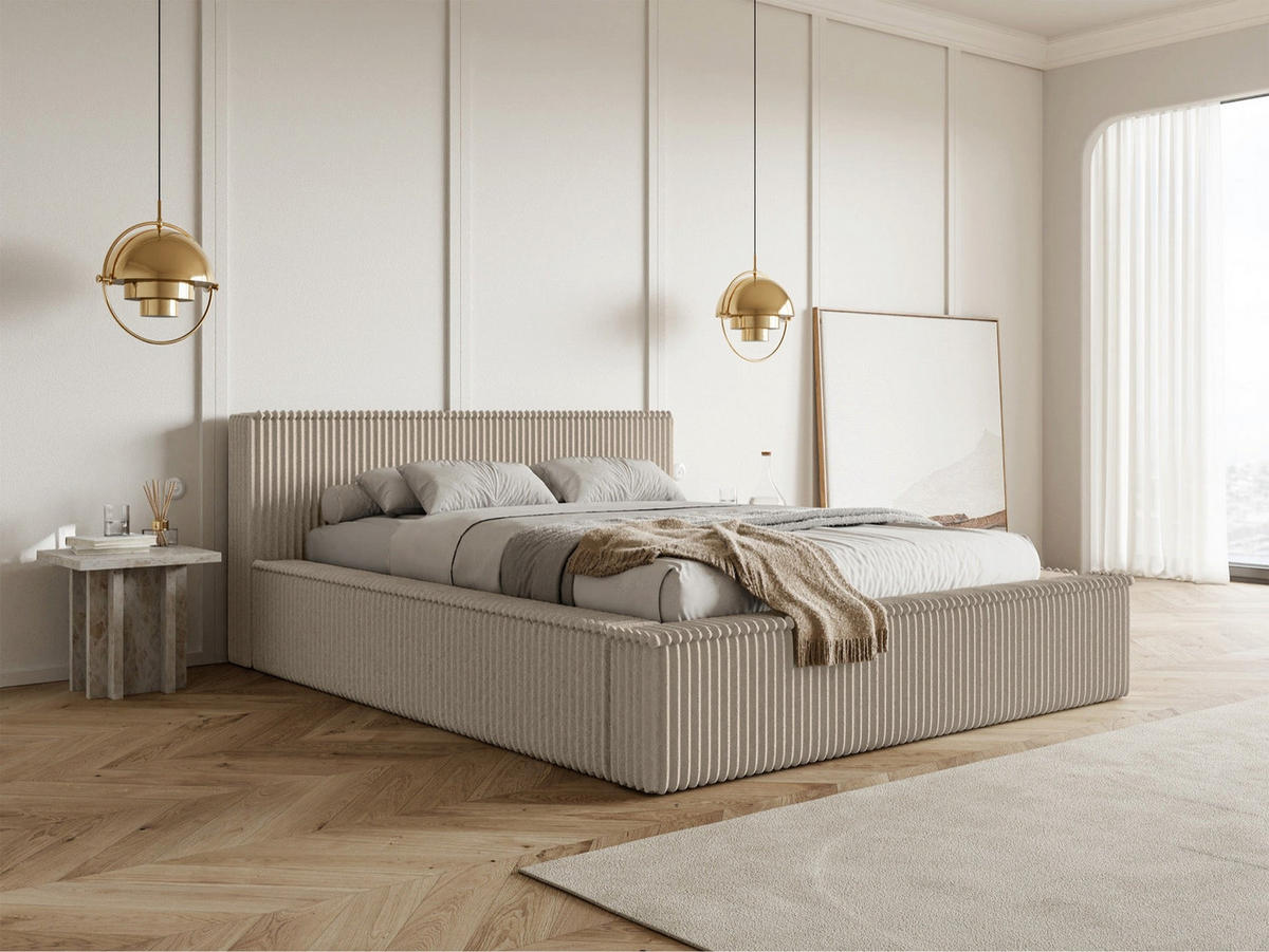 POLSTERBETT AFFOLIO Dunkelbeige 180x200 cm - Schwarz/Cappuccino, Holz/Textil (180/200cm) - Selsey