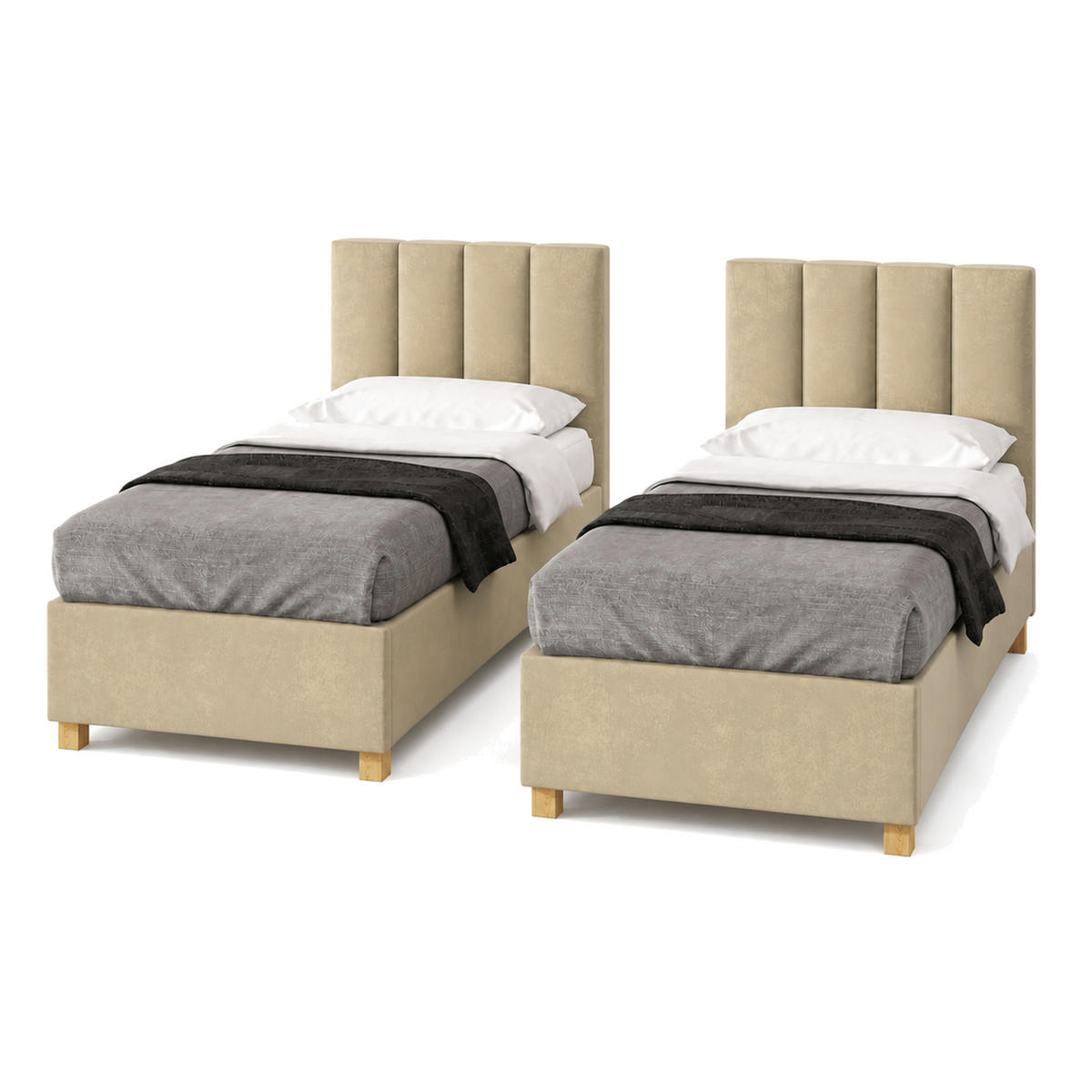 HOTELBETT EUROPA 90x200 cm, Mobil Bett auf Rollen & Koppelbar mit Bonell Matratze, 1 Stück, Beige - Beige, Holz/Buchenholz (90/200cm) - Trada