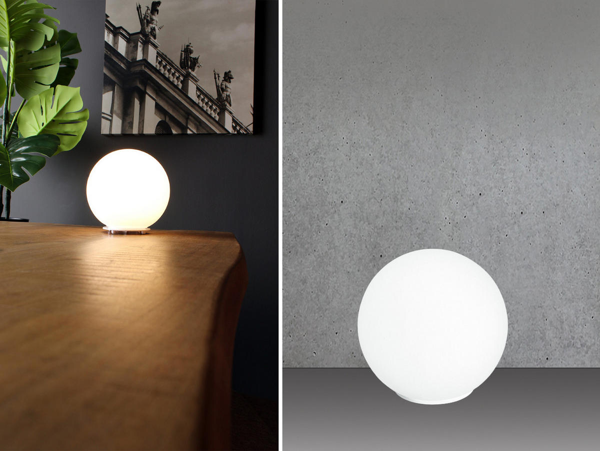 LED-TISCHLEUCHTE Glaskugel Lampenschirm, Ø20cm - Weiß, Glas/Metall (20/20/21cm) - meineWunschleuchte
