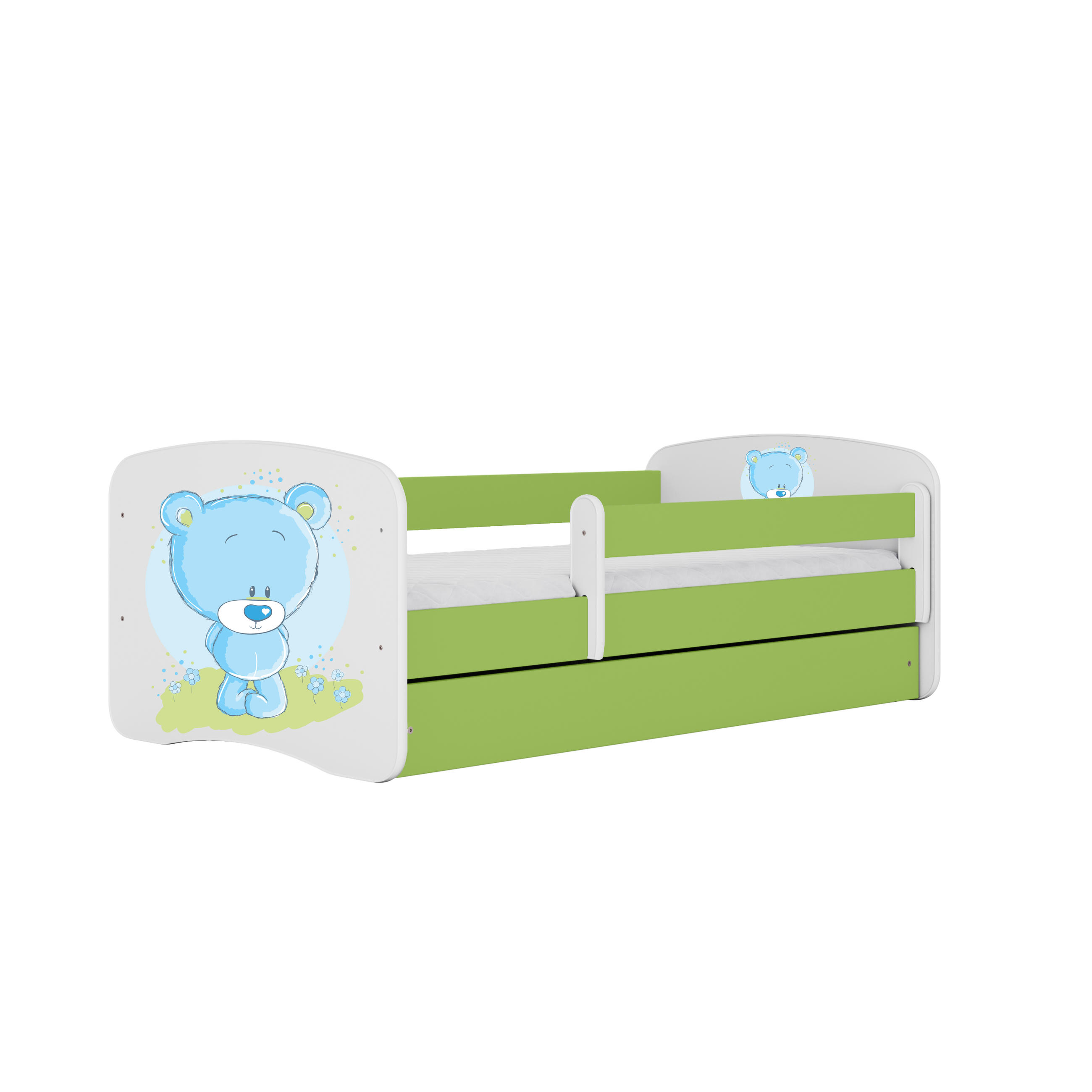 KINDERBETT blauer Teddybär Blumen mit Schublade 180/80 90/61/184 - Grün, Holzwerkstoff (80/180cm) - RAUMHIRSCH FURNITURE