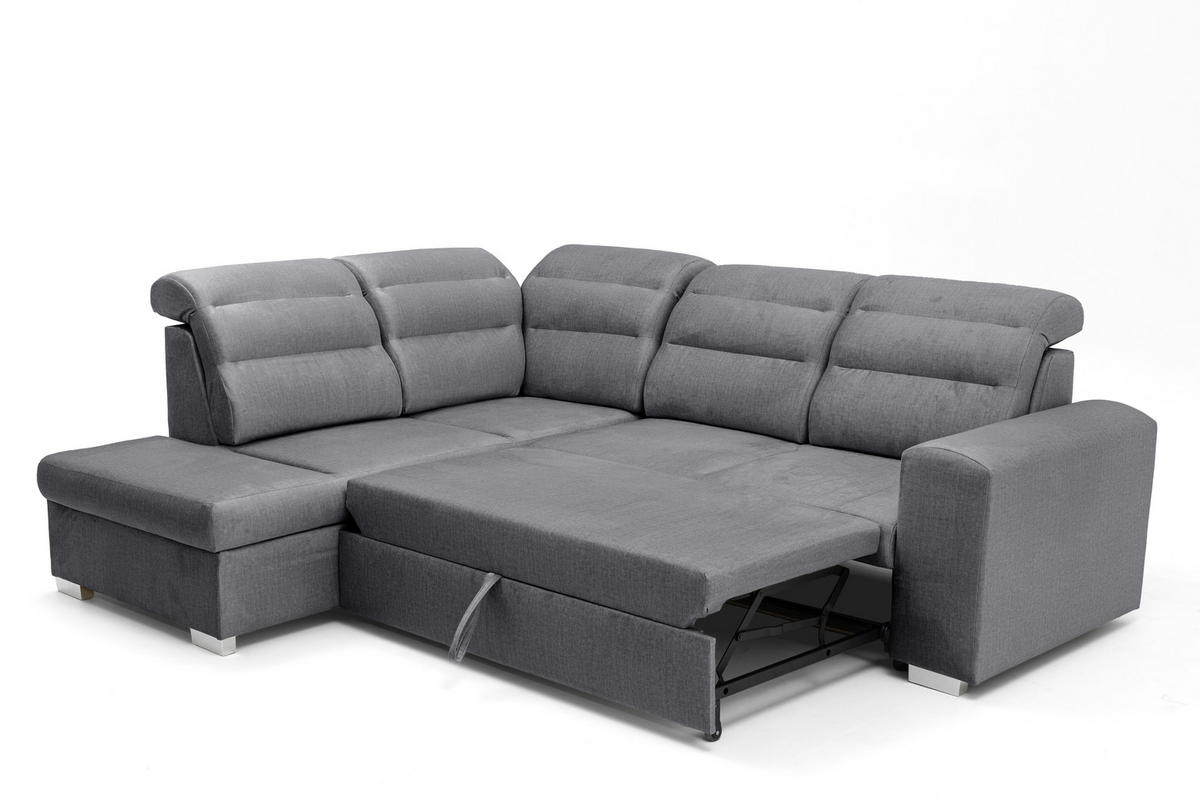 ECKSOFA CLOUD L Links mit Schlaffunktion 120x190 Velours Dunkelgrau - Chromfarben/Dunkelgrau, Holz/Kunststoff (202/260cm) - Muffo