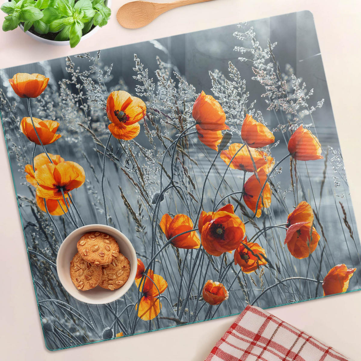 GLASPLATTE 60x52 cm Mohnfeld - Orange, Glas (60/0.4/52cm) - TULUP