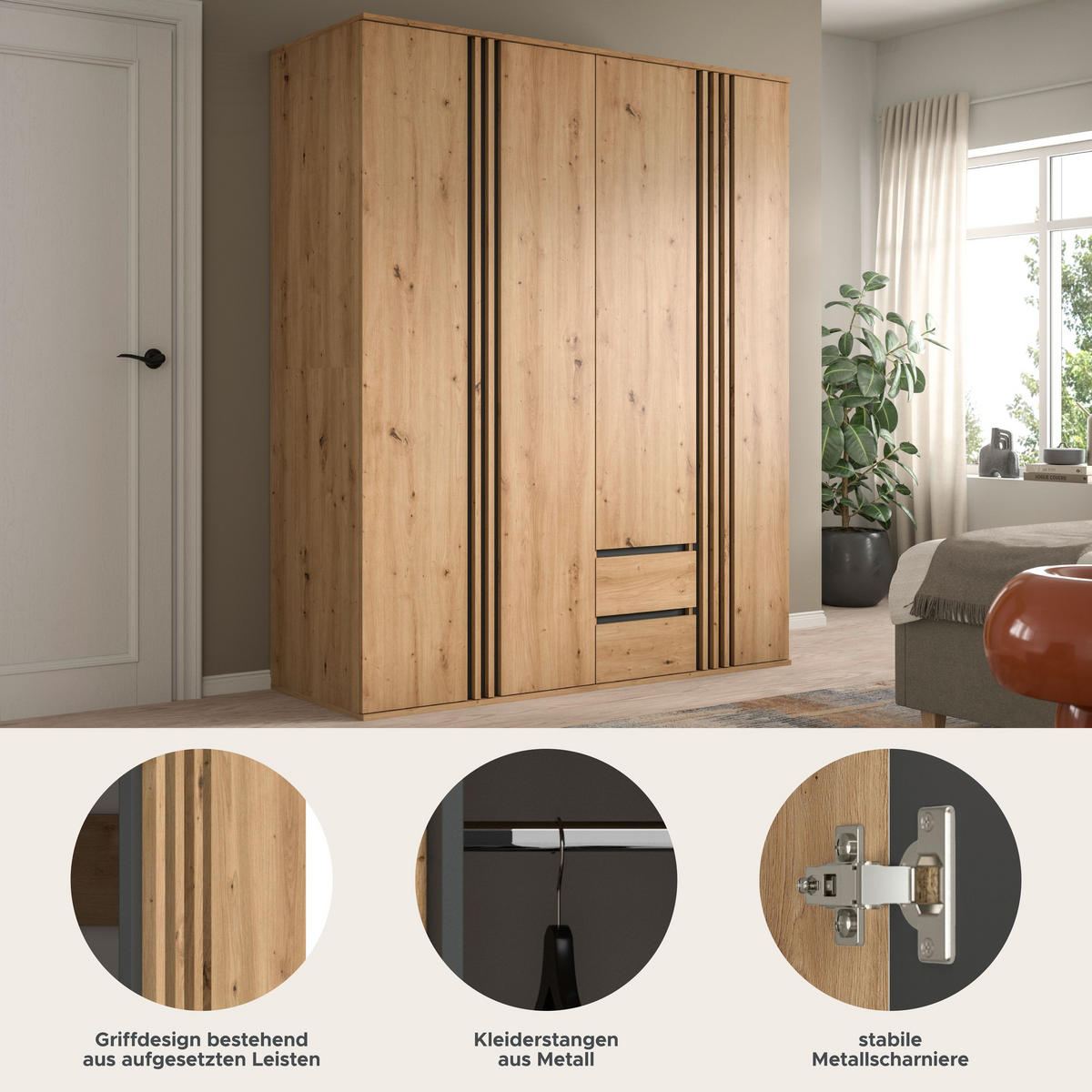 KLEIDERSCHRANKKOMBINATION TOFTA (B/H/T: ca. 160/190/56 cm) in Artisan Eiche Nachbildung/Artisan Eiche Nachbildung - Eiche Artisan, Holzwerkstoff (160/190/56cm)