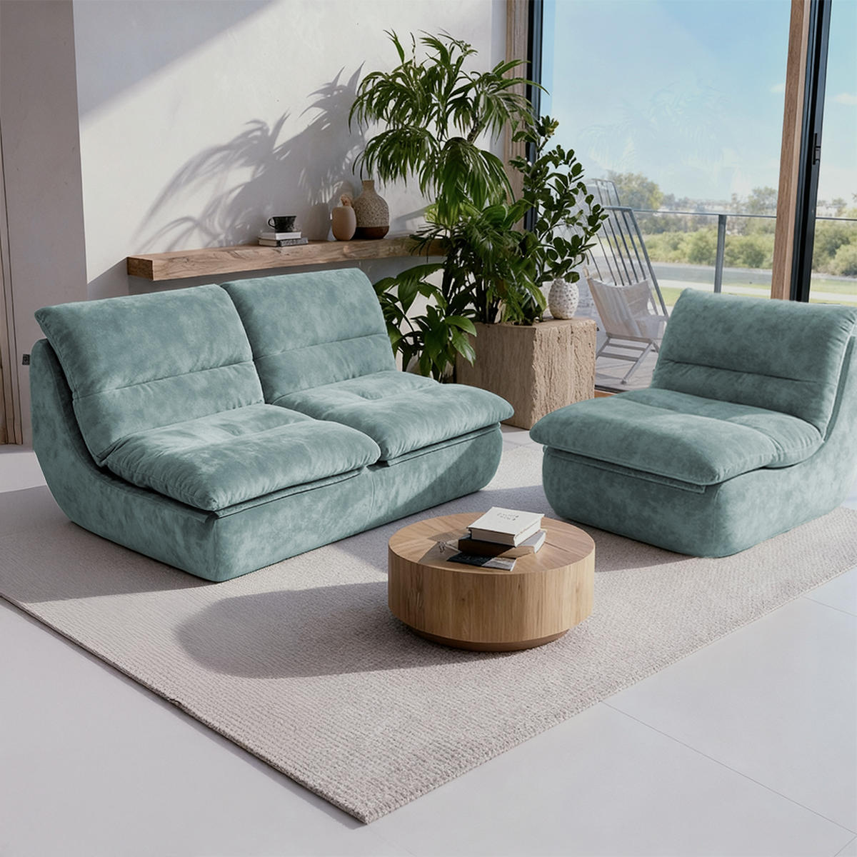 SITZGARNITUR Nuvia Sofa und Sessel Salbei und Salbei - Salbeigrün, Textil (160/73/100cm) - COCO Living