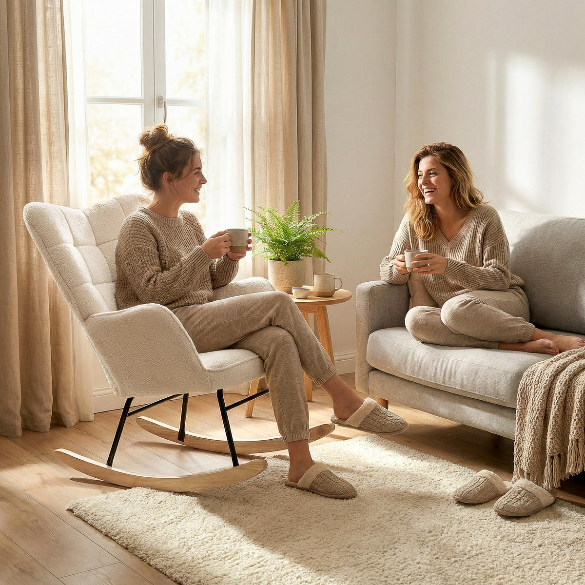 HOUPAČKOVÉ KŘESLO Relaxační křeslo do 120 kg, polyester, béžové 98x71x101cm - přírodní/šampaňská, bukové dřevo/textil (98/101/71cm) - HOMCOM