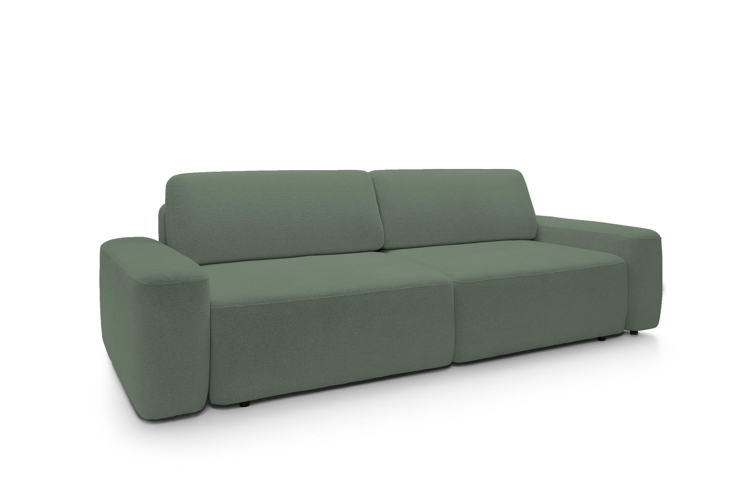 SOFA 4-Sitzer freistehend, Bettzeugcontainer, Polsterung aus PUR-Schaum, Stoff Raven, Schlaffunktion: 120x200 cm, Größe: 257x82x105 cm, Grün - Grün, Holz/Textil (257/82/105cm) - DomoHome
