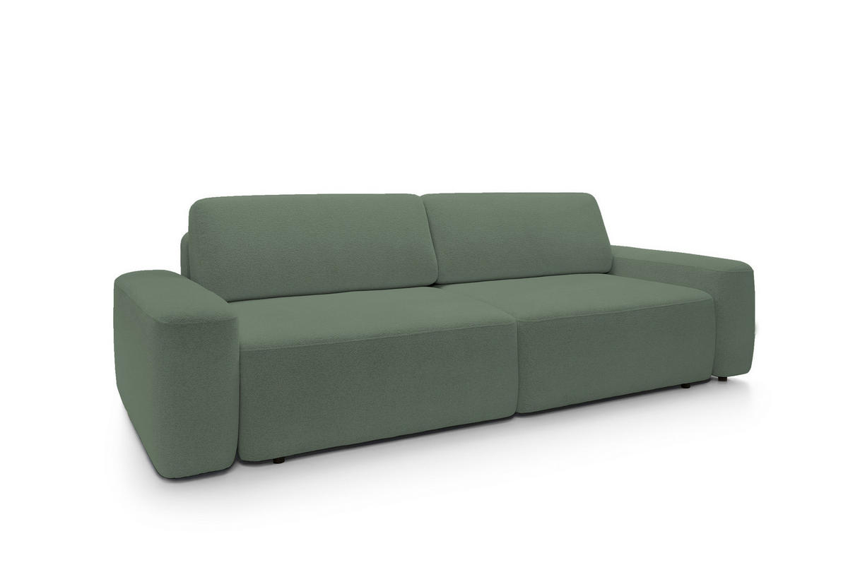 SOFA 4-Sitzer freistehend, Bettzeugcontainer, Polsterung aus PUR-Schaum, Stoff Raven, Schlaffunktion: 120x200 cm, Größe: 257x82x105 cm, Grün - Grün, Holz/Textil (257/82/105cm) - DomoHome