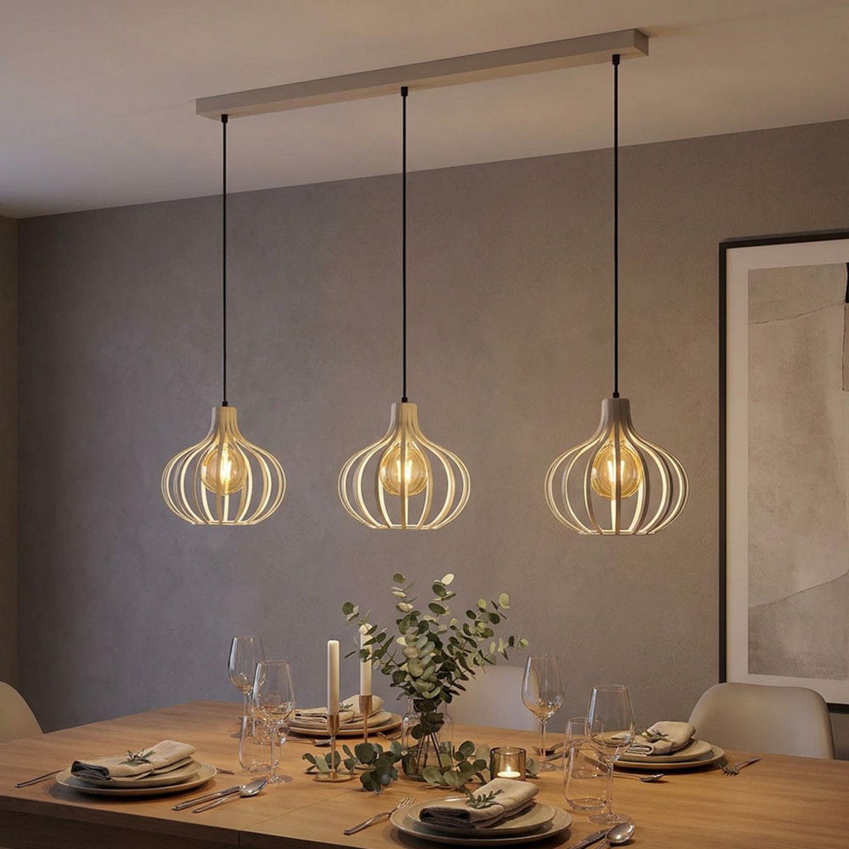 HÄNGELEUCHTE Metall creme sandfarben Gitter Design - Bernsteinfarben, Glas (103/25/150cm) - Globo Lighting