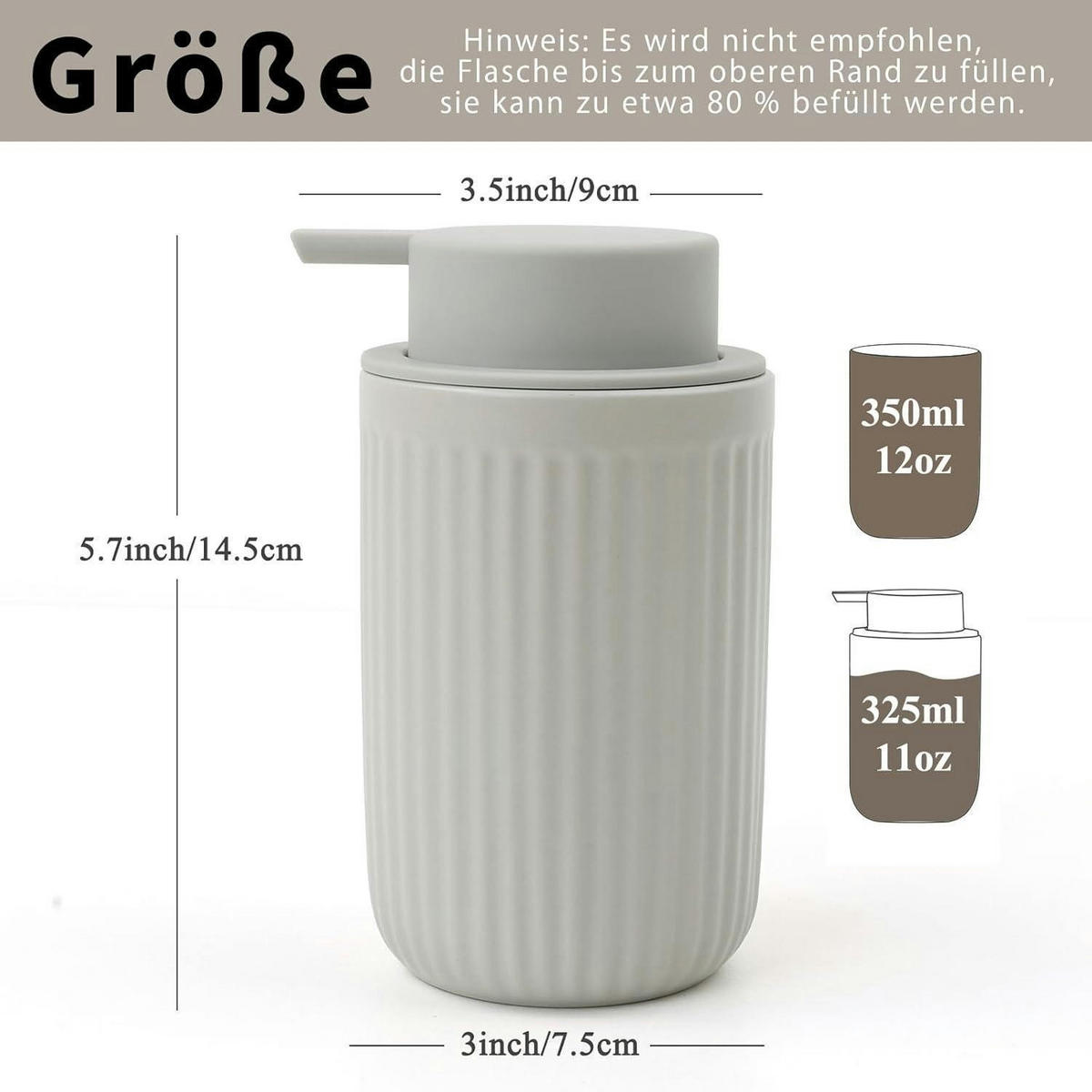 SEIFENSPENDER Keramik Grau 350ml - Grau, Keramik (8/14/8cm)