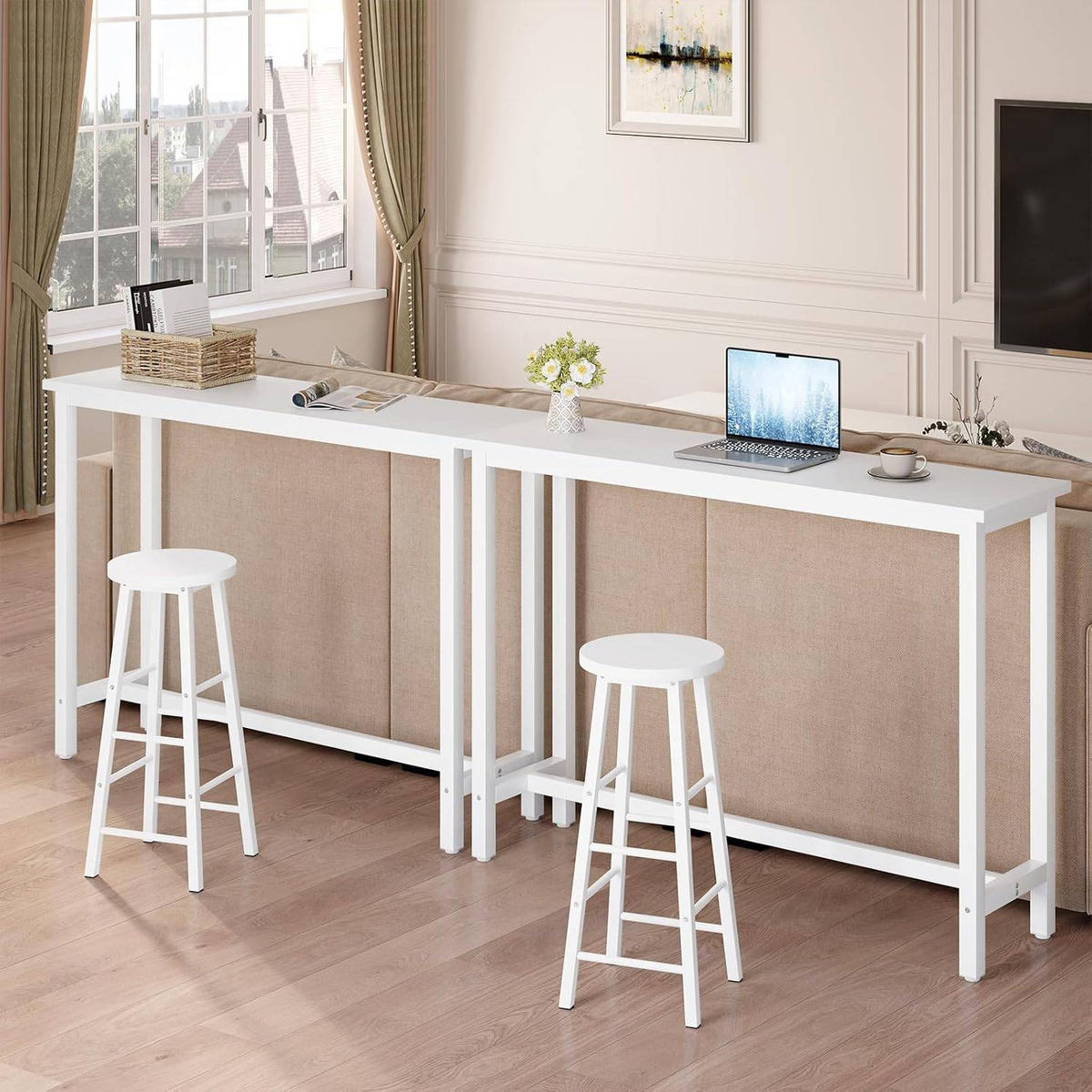 BARTISCH, aus MDF, Helle Eiche, 140x100x40cm - Weiß, Holzwerkstoff/Metall (40/140/100cm) - Woltu