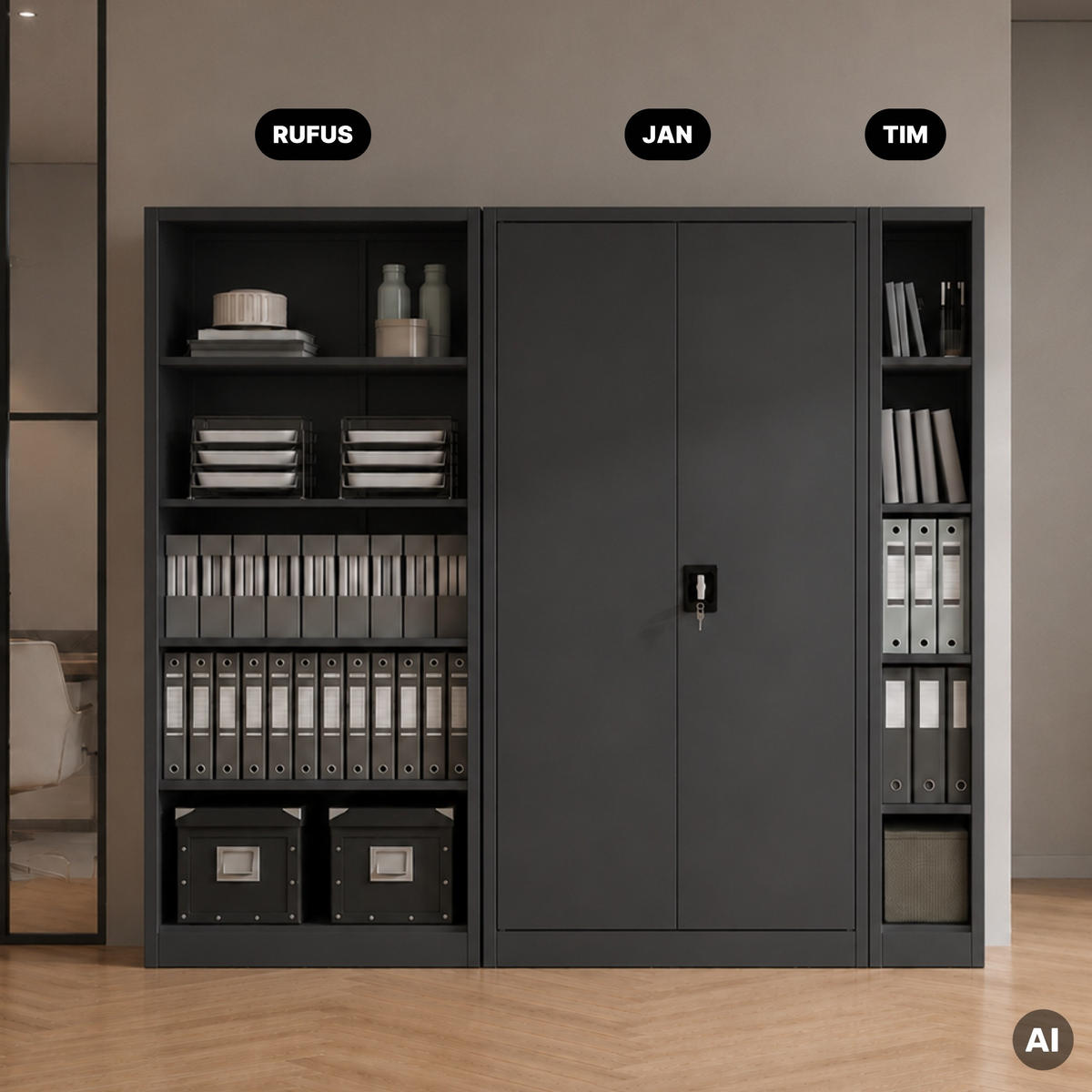 BÜRO-REGAL aus Metall RUFUS 185 × 90 × 45 cm - Anthrazit, Metall (90/185/45cm) - Jan Nowak