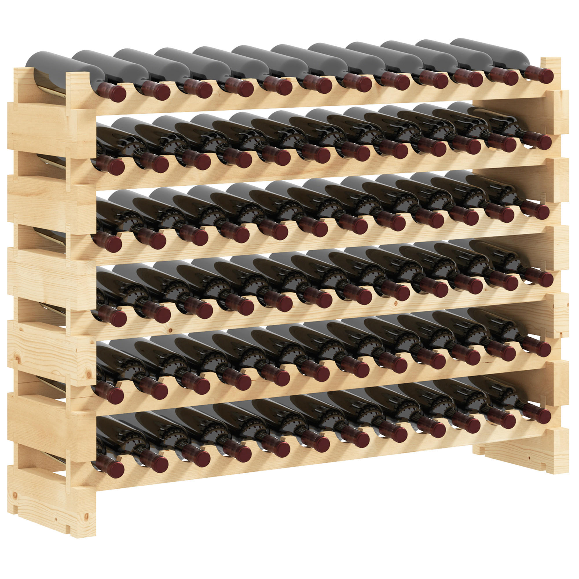 WEINREGAL, 72 Flaschen, Naturholz, 6-stöckig, massives Tannenholz, 114cm - Multicolor, Metall (114/85/28cm) - FORIOUS