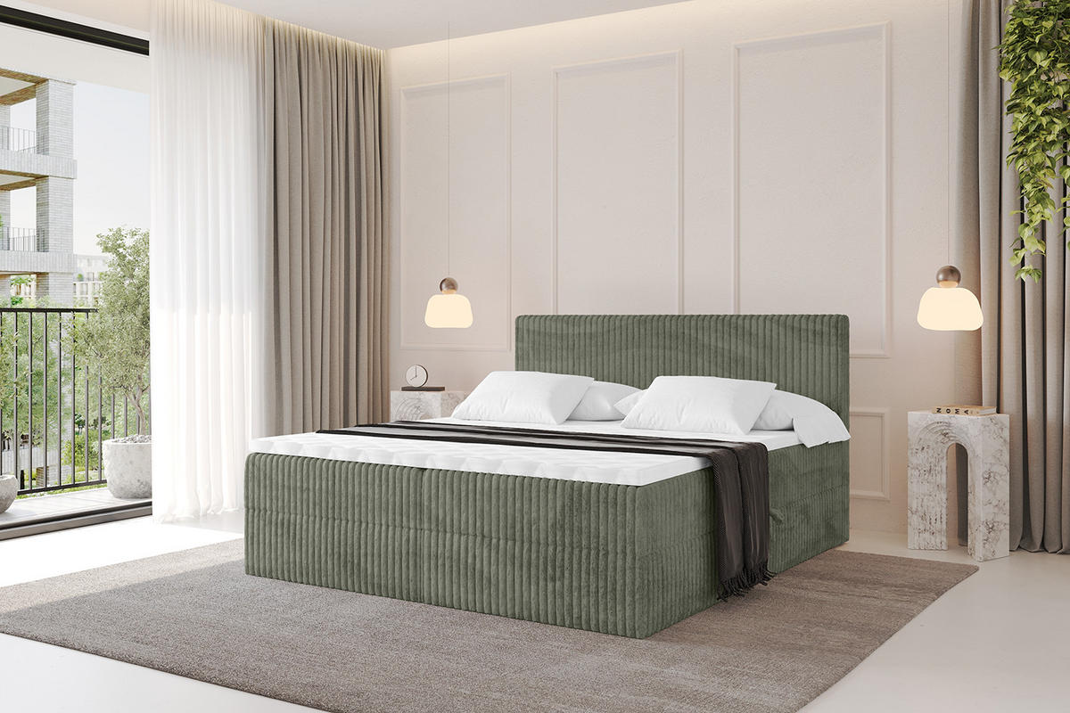 BOXBETT mit Matratze H3 und Lattenrost - TOLO - 200x200 Cord - Olive - Olivgrün, Holzwerkstoff/Kunststoff (200/200cm) - ALTDECOR
