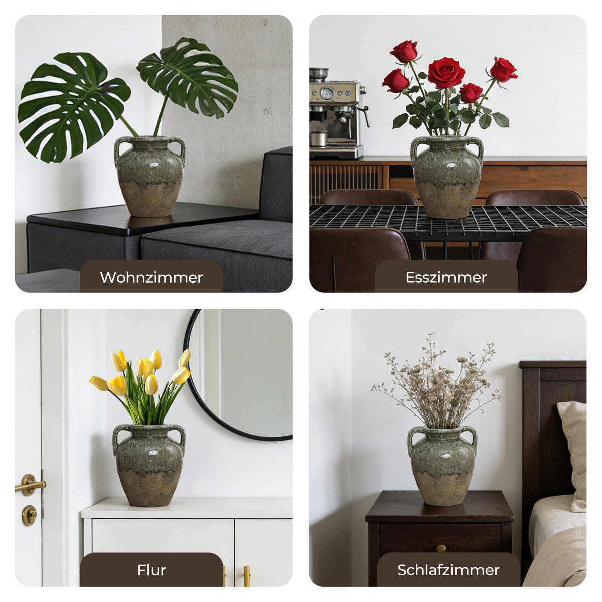 VASE aus Keramik, Ø24.5 x H29 cm - Grün, Keramik (29cm) - Hometopia