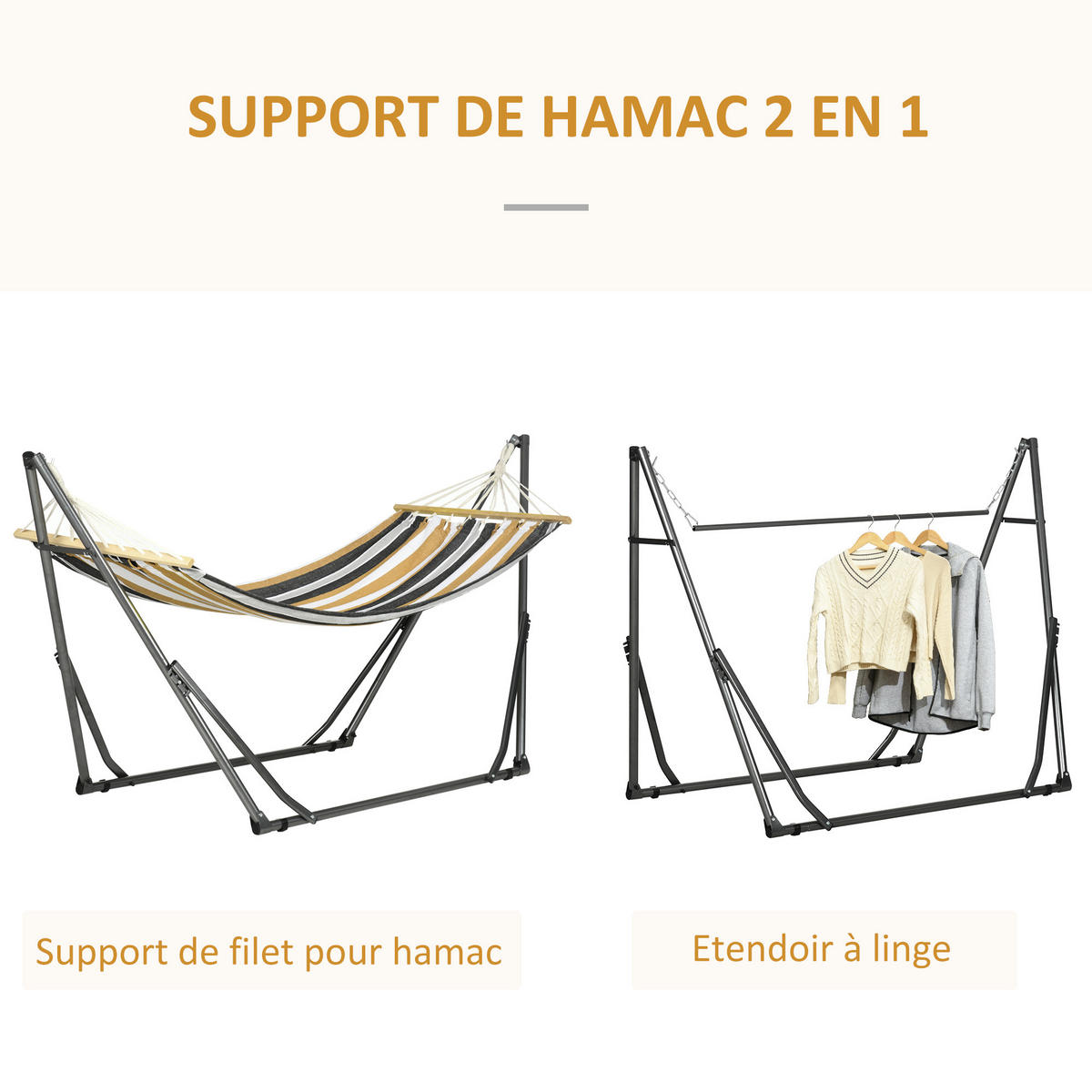 HÄNGEMATTE DE-13577 2-in-1 mit Wäscheständerfunktion Mehrfarbig - Grau, Metall (100/94/270cm) - ComfortXL