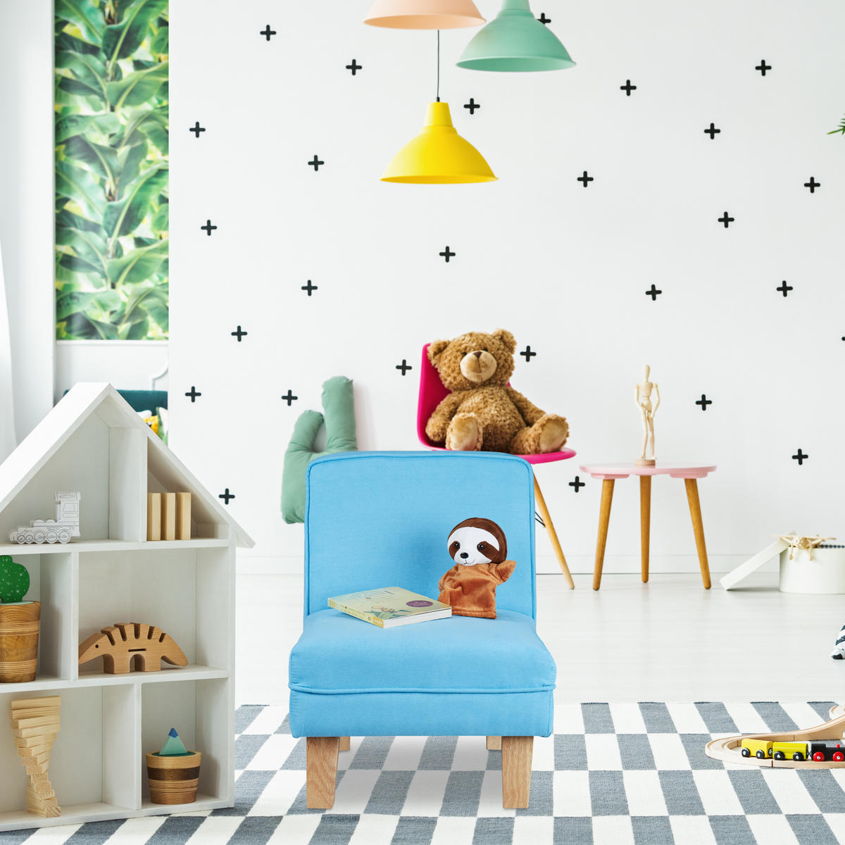 KINDERSESSEL - Hellblau, Holz/Textil (45/60/52cm) - Relaxdays