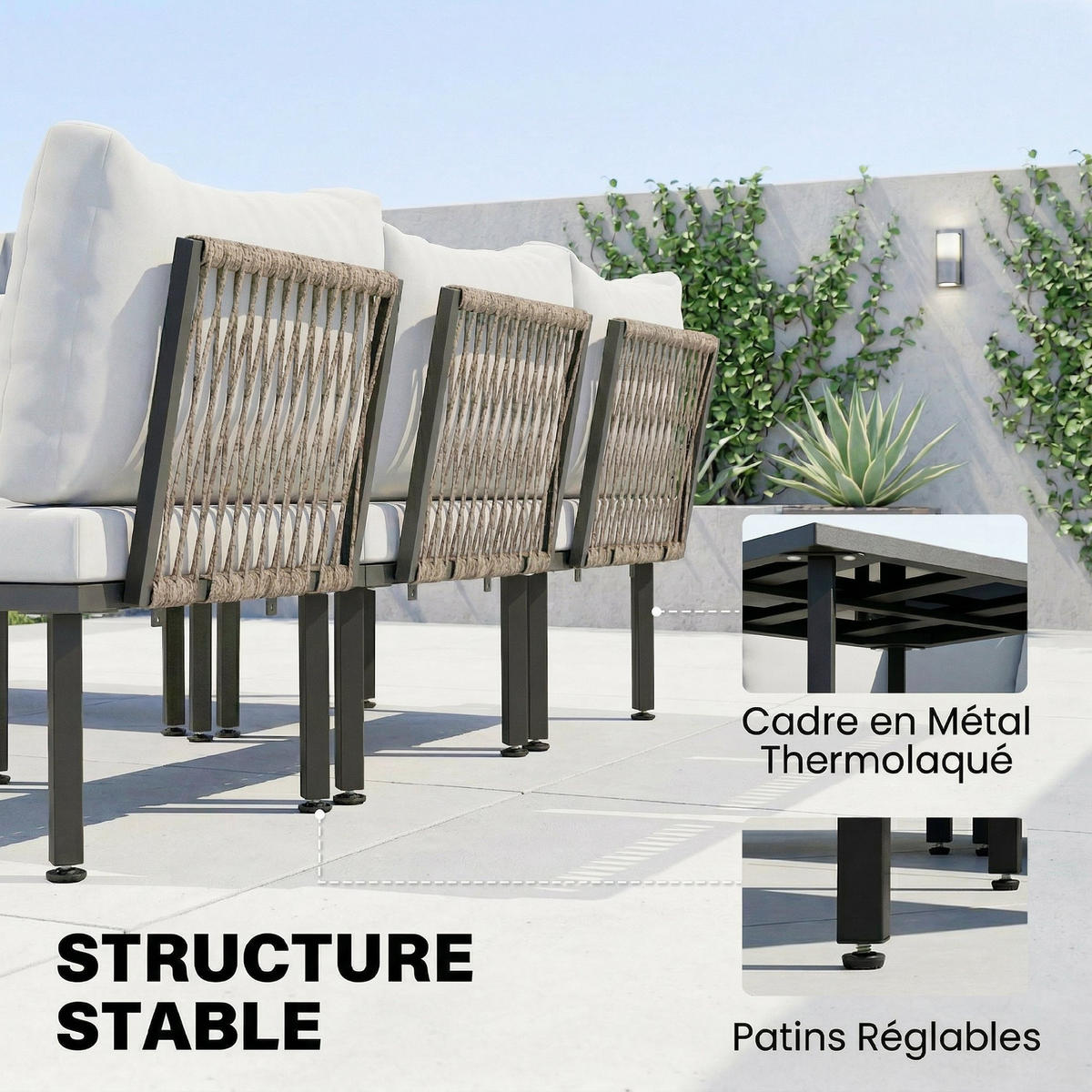 LOUNGEGARNITUR DE-13539 6-sitzig modulbar, mit Glastisch Hellgrau - Hellgrau, Metall - ComfortXL