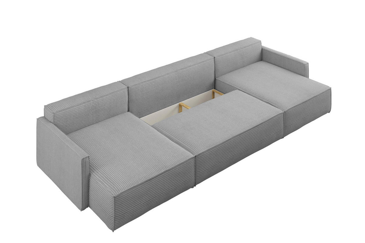 ECKSOFA Carlos Mit Schlaffunktion und Bettkasten Elegante Stoff Poso Silber - Silberfarben, Holz/Textil (348/142cm) - Kaiser Möbel