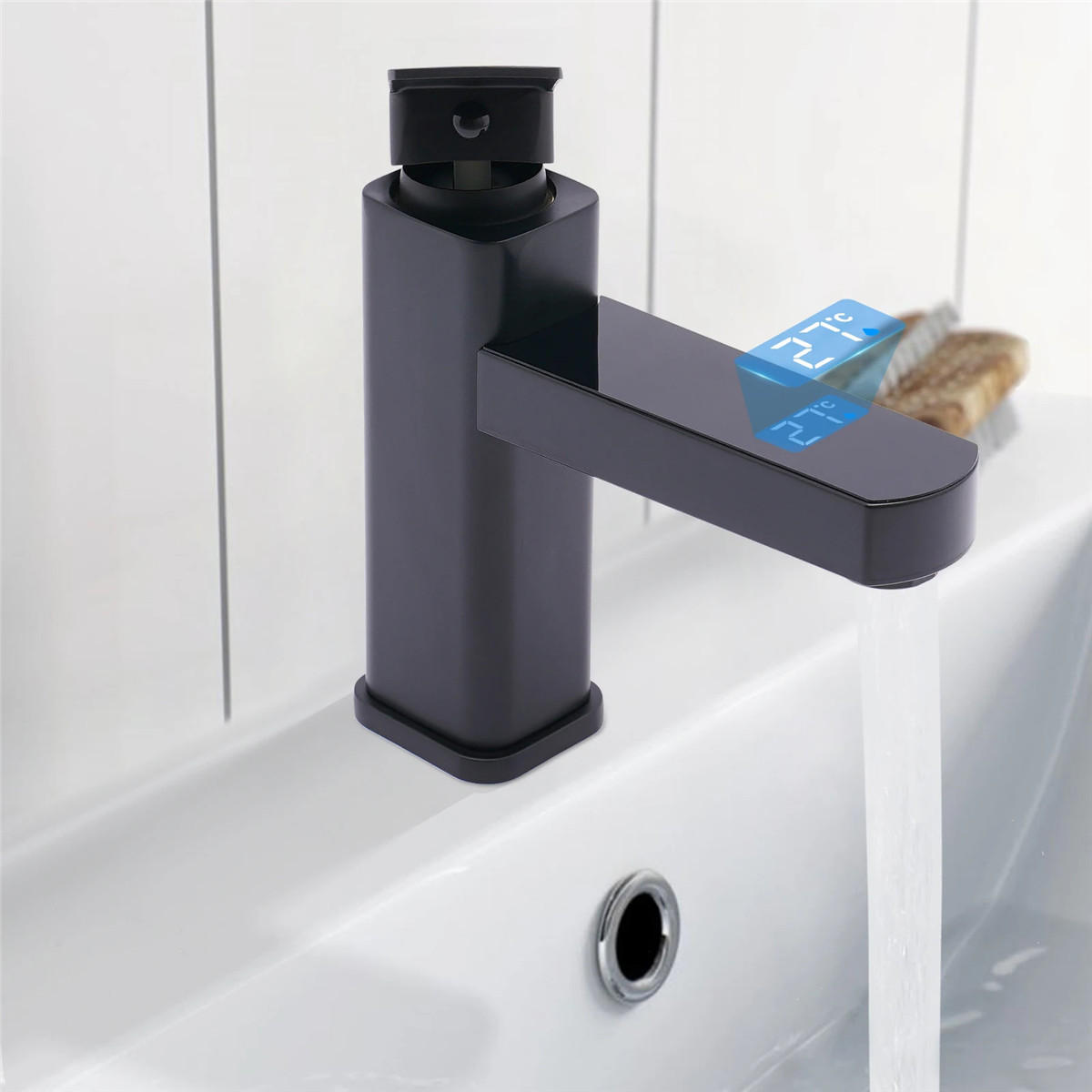 WASCHTISCHARMATUR Schwarz Digitalanzeige Einhebel - Schwarz, Metall (12.5/17.5/3.5cm) - Kaket