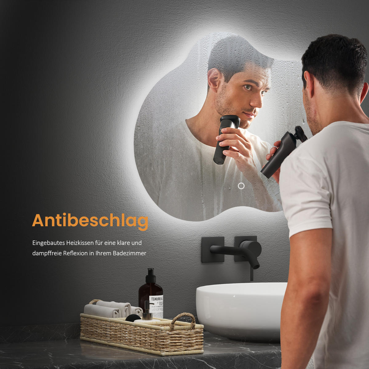 BADSPIEGEL mit Beleuchtung und Anti-Beschlag Rahmenloser 50/45 cm - Weiß, Glas (45/2.9/50cm) - EMKE