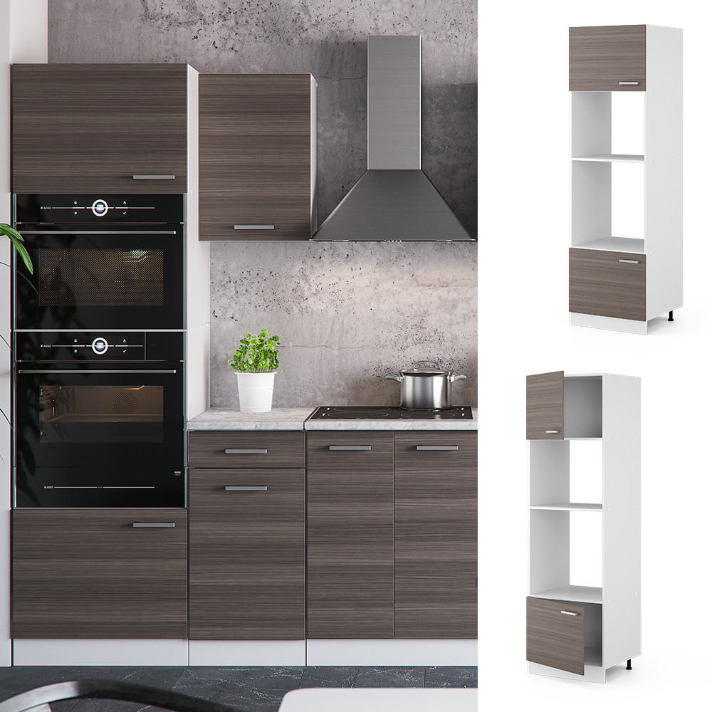 MIKROWELLENSCHRANK R-Line Edelgrau 60 cm - Weiß/Braun, Holzwerkstoff (60/206.8/57.2cm) - Vicco