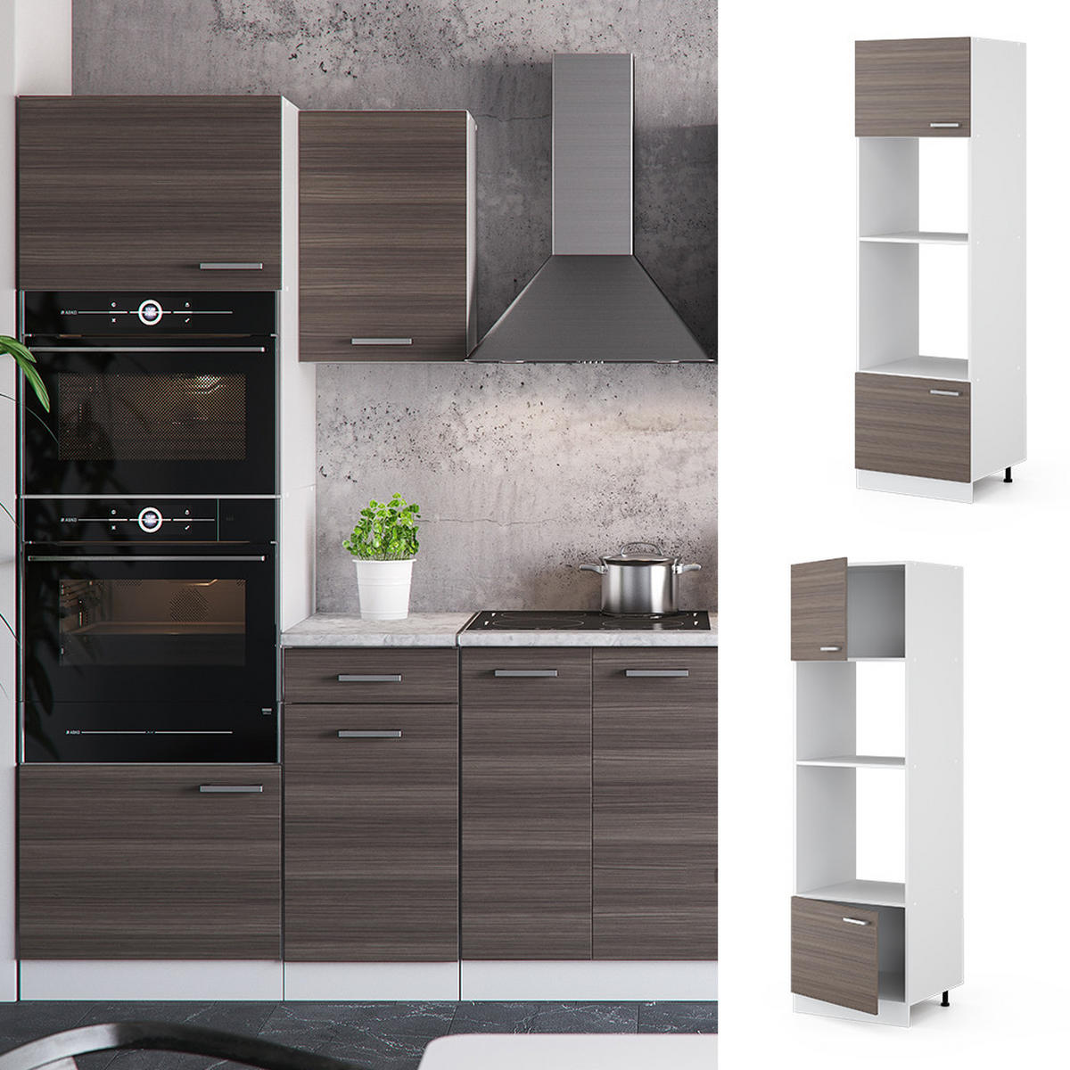 MIKROWELLENSCHRANK R-Line Edelgrau 60 cm - Weiß/Braun, Holzwerkstoff (60/206.8/57.2cm) - Vicco