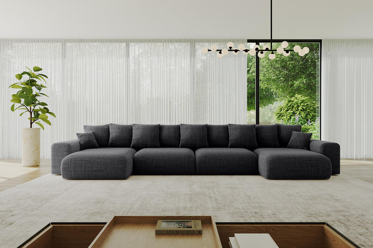 WOHNLANDSCHAFT mit Schlaffunktion ESKAR-U2-464x176x84cm Schwarz - Schwarz, Holzwerkstoff/Kunststoff (176/72/464cm) - ALTDECOR