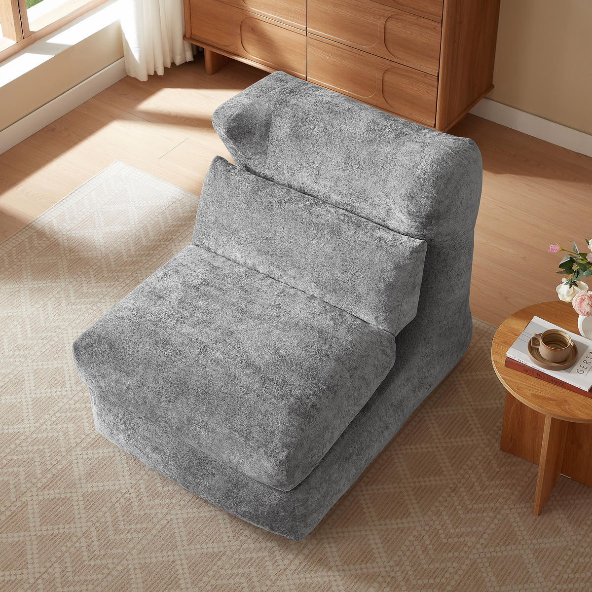 LOUNGE SESSEL Chenille Optik umwandelbar zum Liegestuhl - Grau, Textil (90/86/118cm) - Urban Meuble