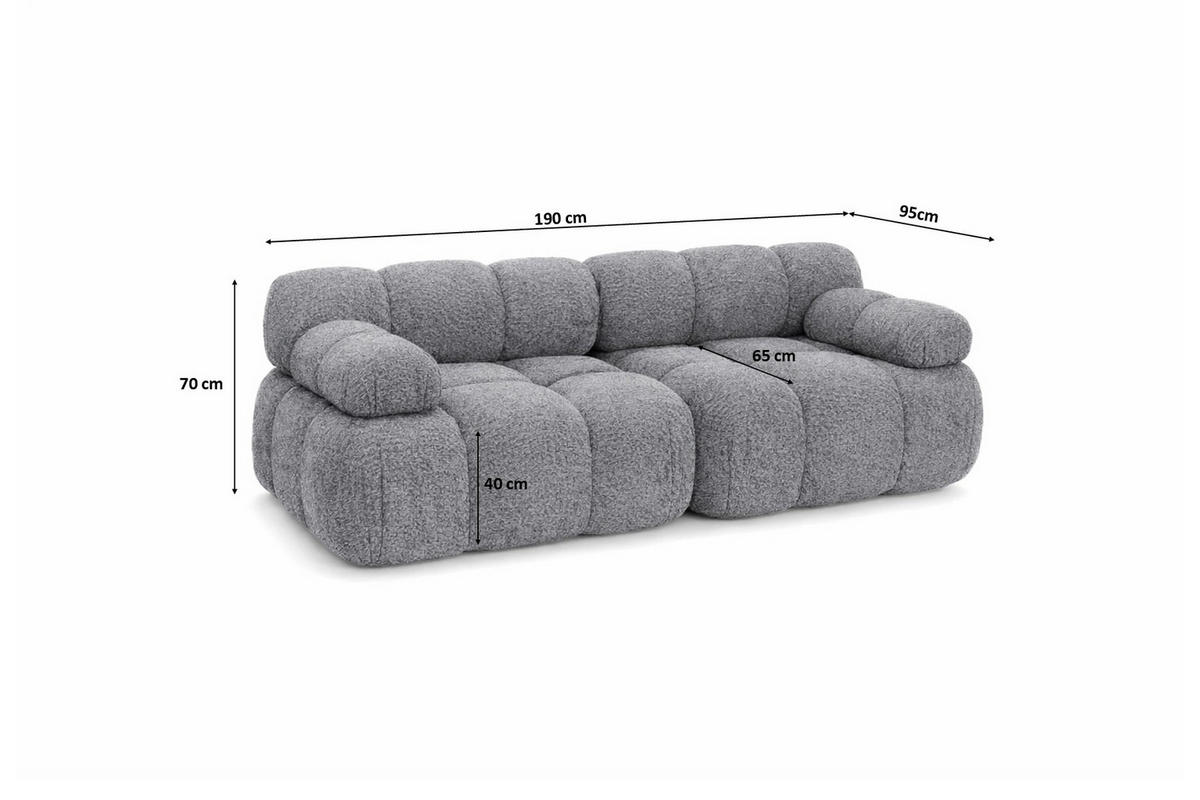 COUCH, 2-Sitzer Modular, Bouclé-Stoff Abriamo, Dunkelgrau, Selia - Dunkelgrau, Holz (190/70/95cm) - Kaiser Möbel