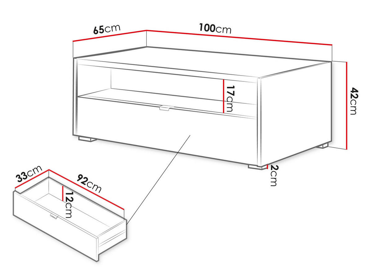 COUCHTISCH Cyliza 1SZ - Eichefarben/Graphitfarben, Holzwerkstoff/Kunststoff (65/100/42cm) - MIRJAN24