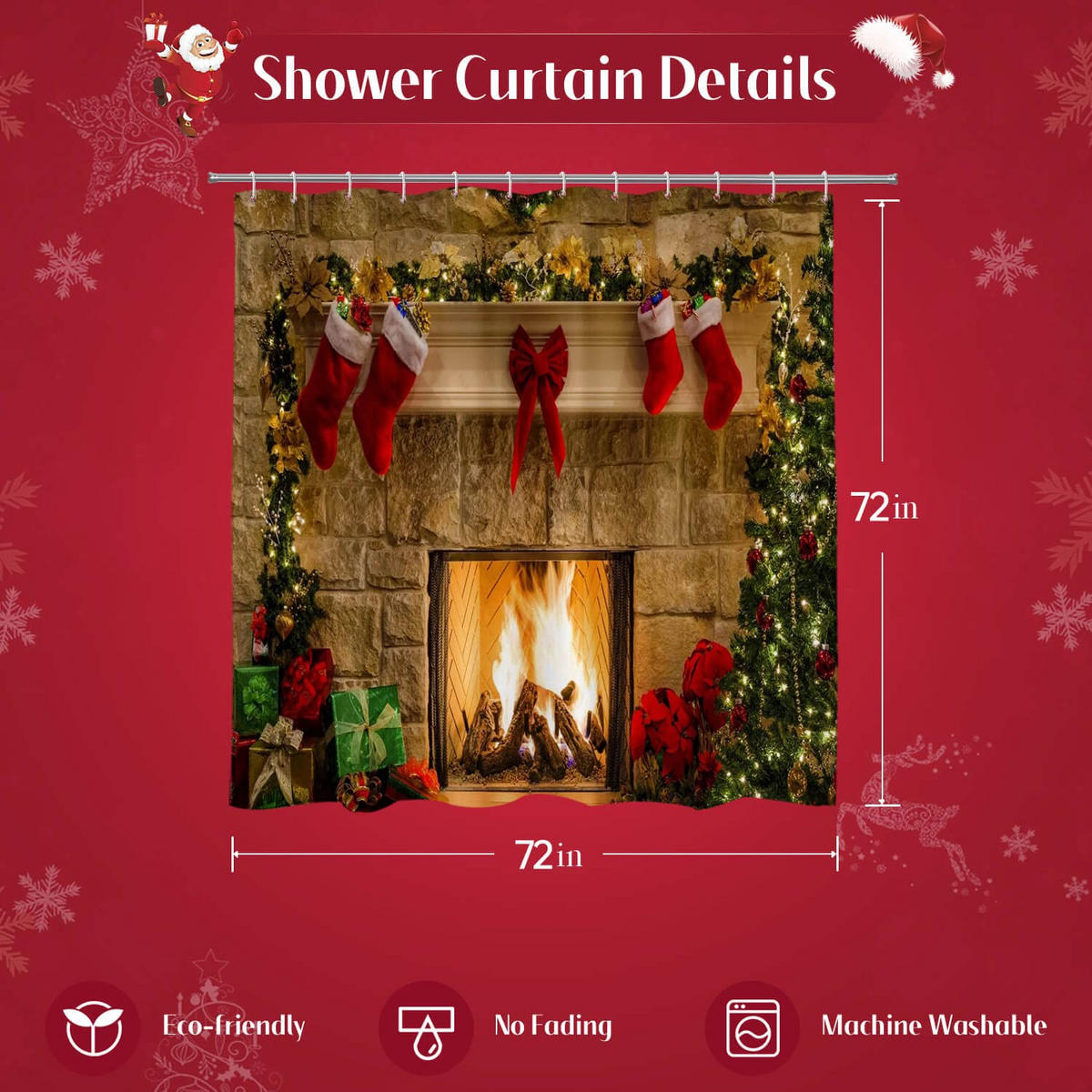 DUSCHVORHANG Weihnachten Rot Stoff Muster dekorativ Badezimmer 72 cm - Multicolor, Textil (180/180cm) - MCBOSON