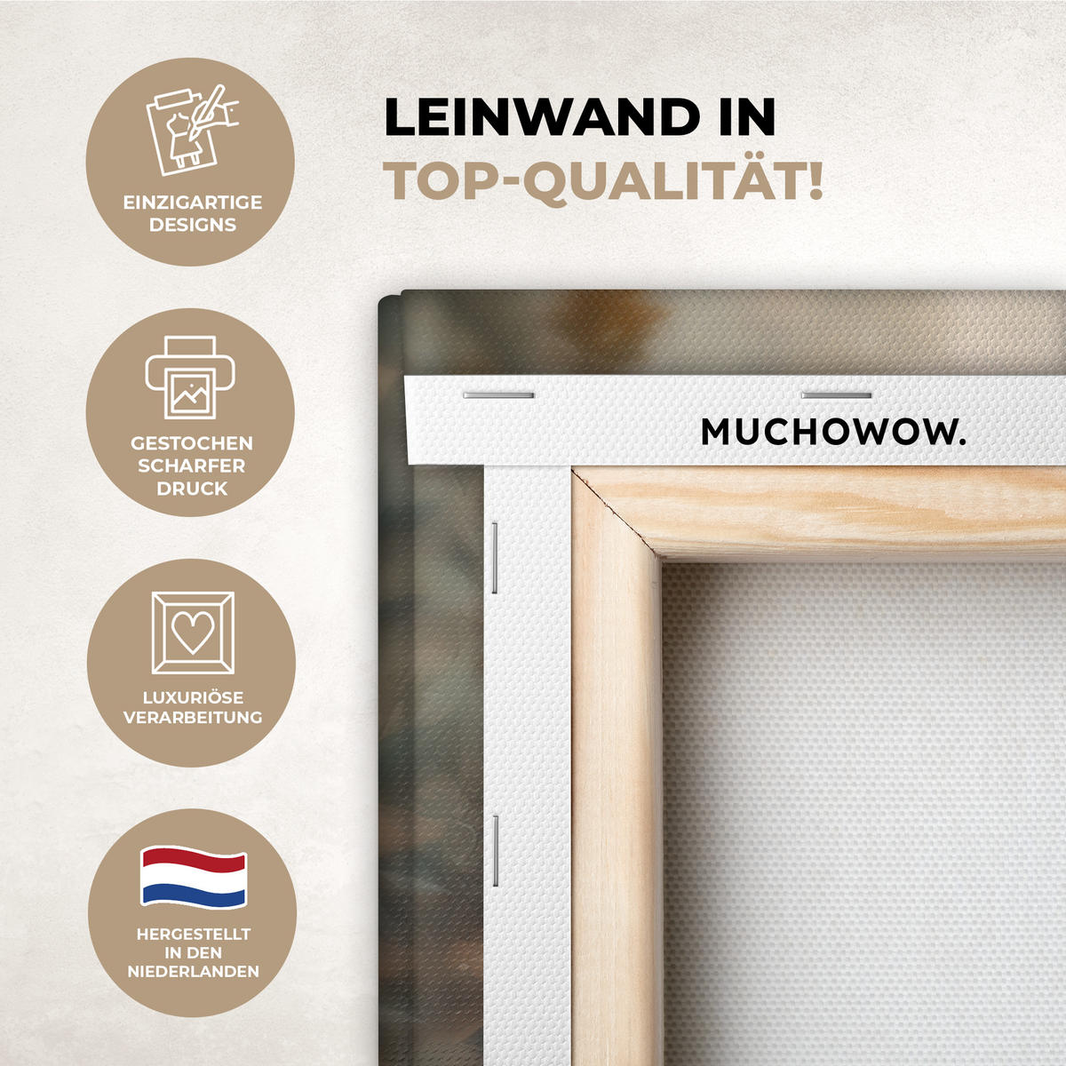 LEINWANDBILD Löwe - Wildtiere - Pflanzen - Natur - Blumen Wandbild Wohnzimmer 50x50 cm - Beige, Textil (50/50cm) - MuchoWow