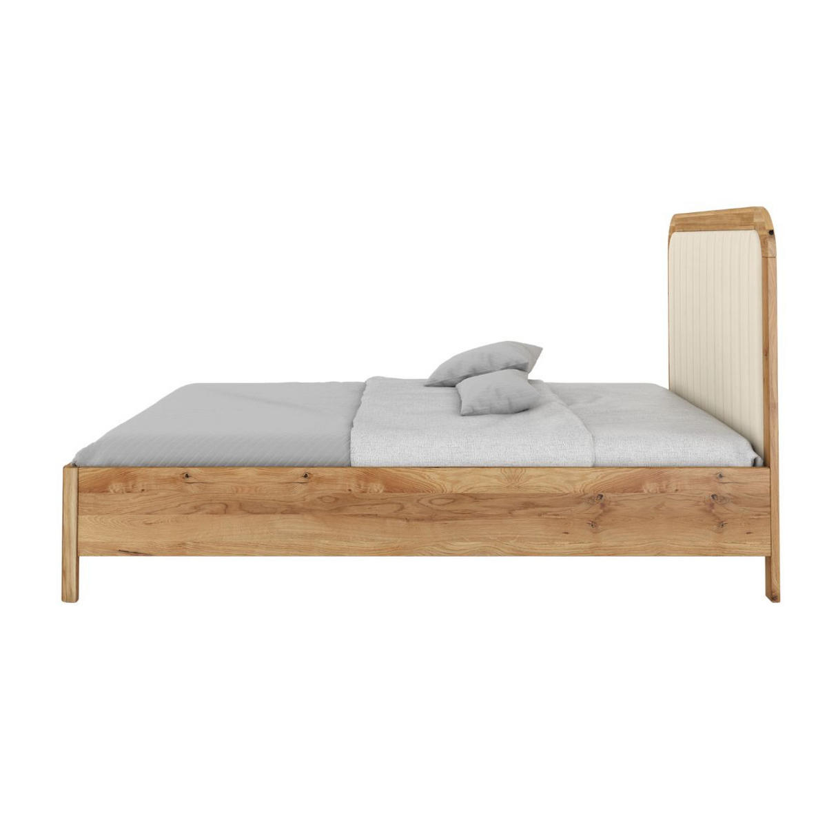 MASSIVHOLZBETT Modena, gepolstertes Kopfteil, Eiche - lackiert, Naturfarben/Ecru, 140x200 - Ecru/Eichefarben, Eichenholz/Holz (140/200cm) - Visby