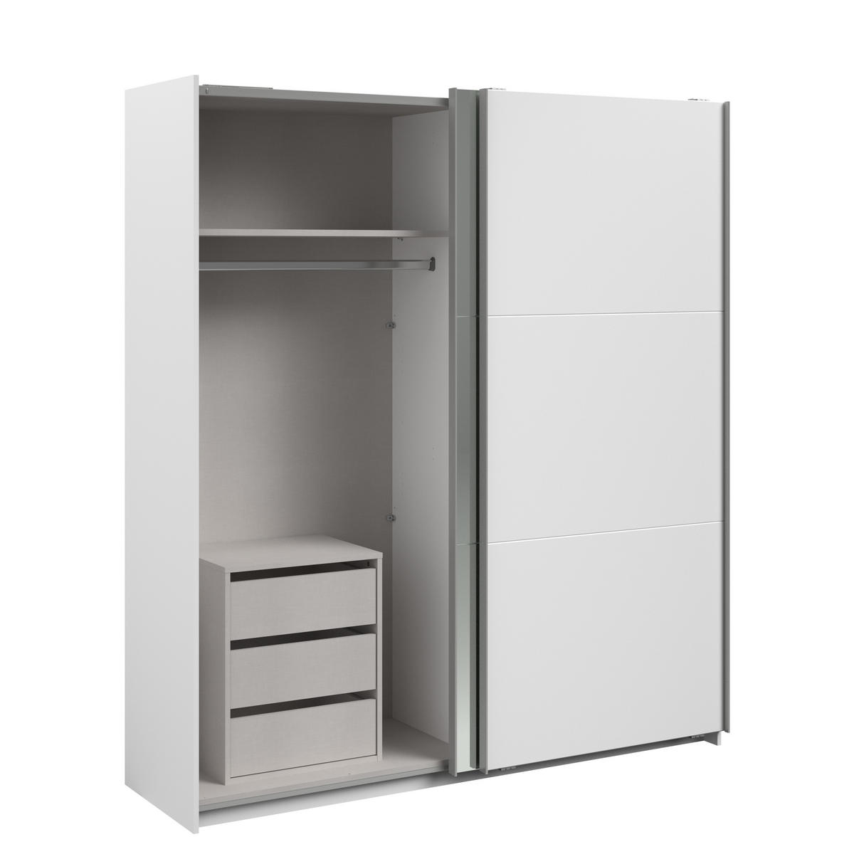 KLEIDERSCHRANK Swing 14 in Weiß von Parisot – Schwebetürenschrank 2 türig mit Schubkasteneinsatz - Weiß, Holzwerkstoff (80/200/120cm)